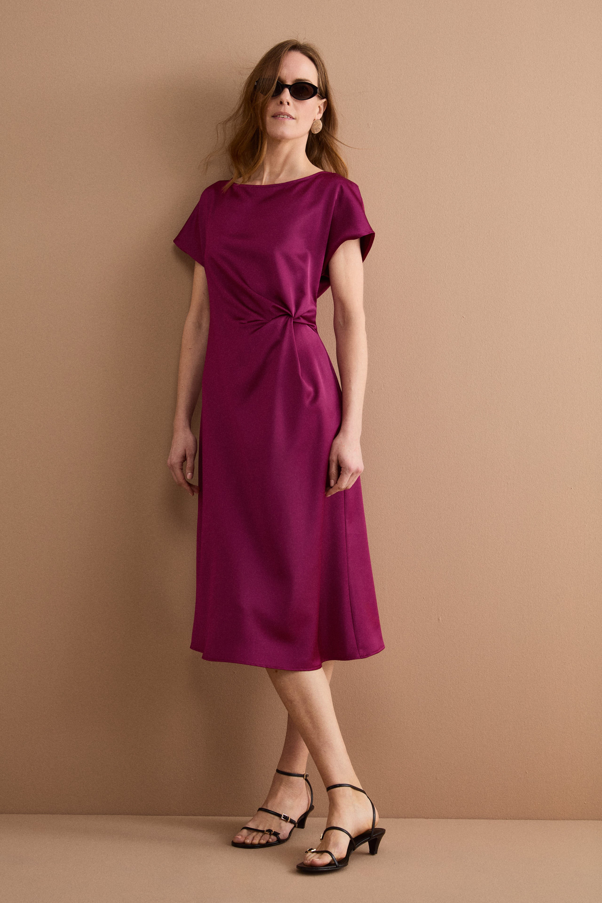 Robe longue de cérémonie avec drapé - MAGENTA