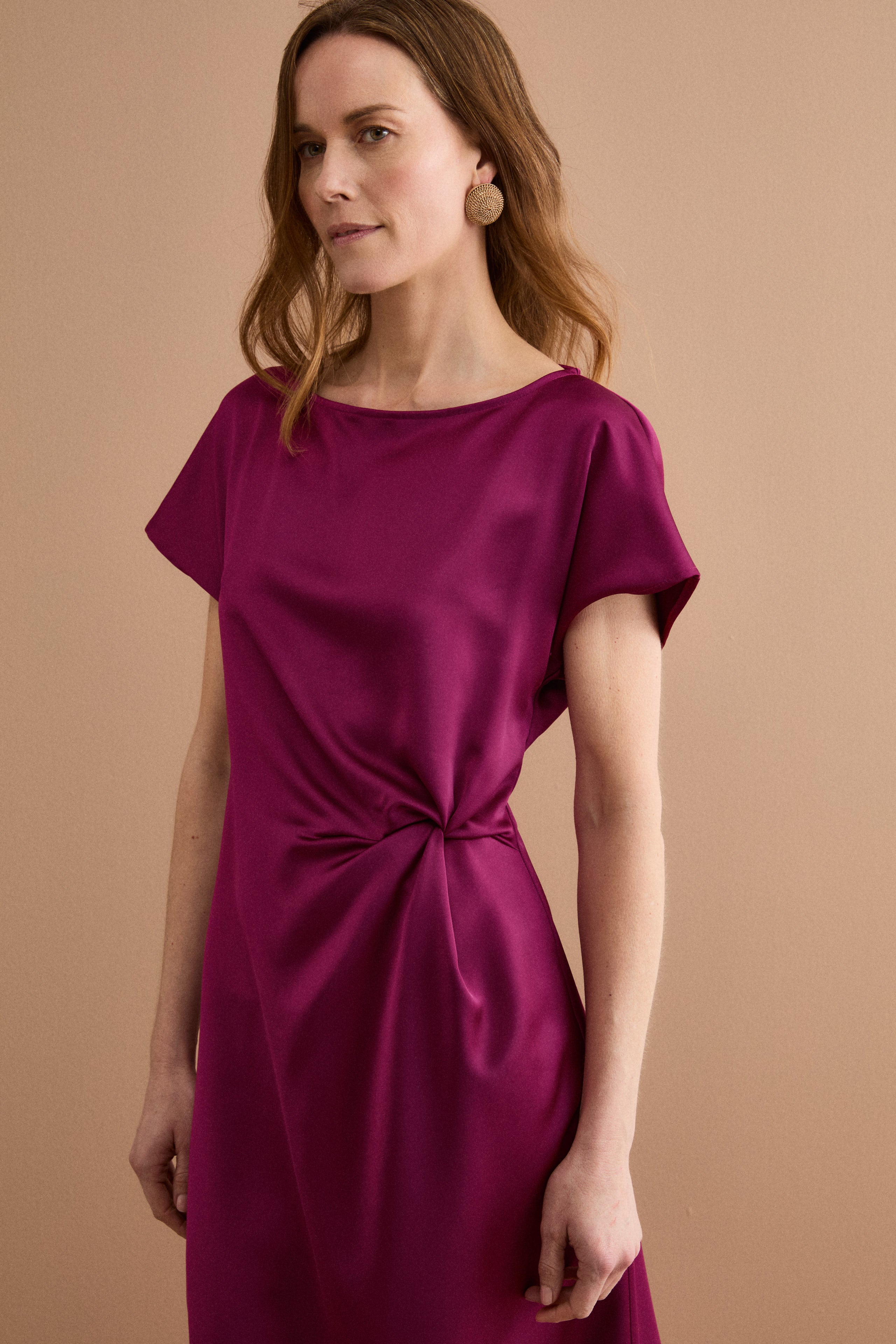 Robe longue de cérémonie avec drapé - MAGENTA