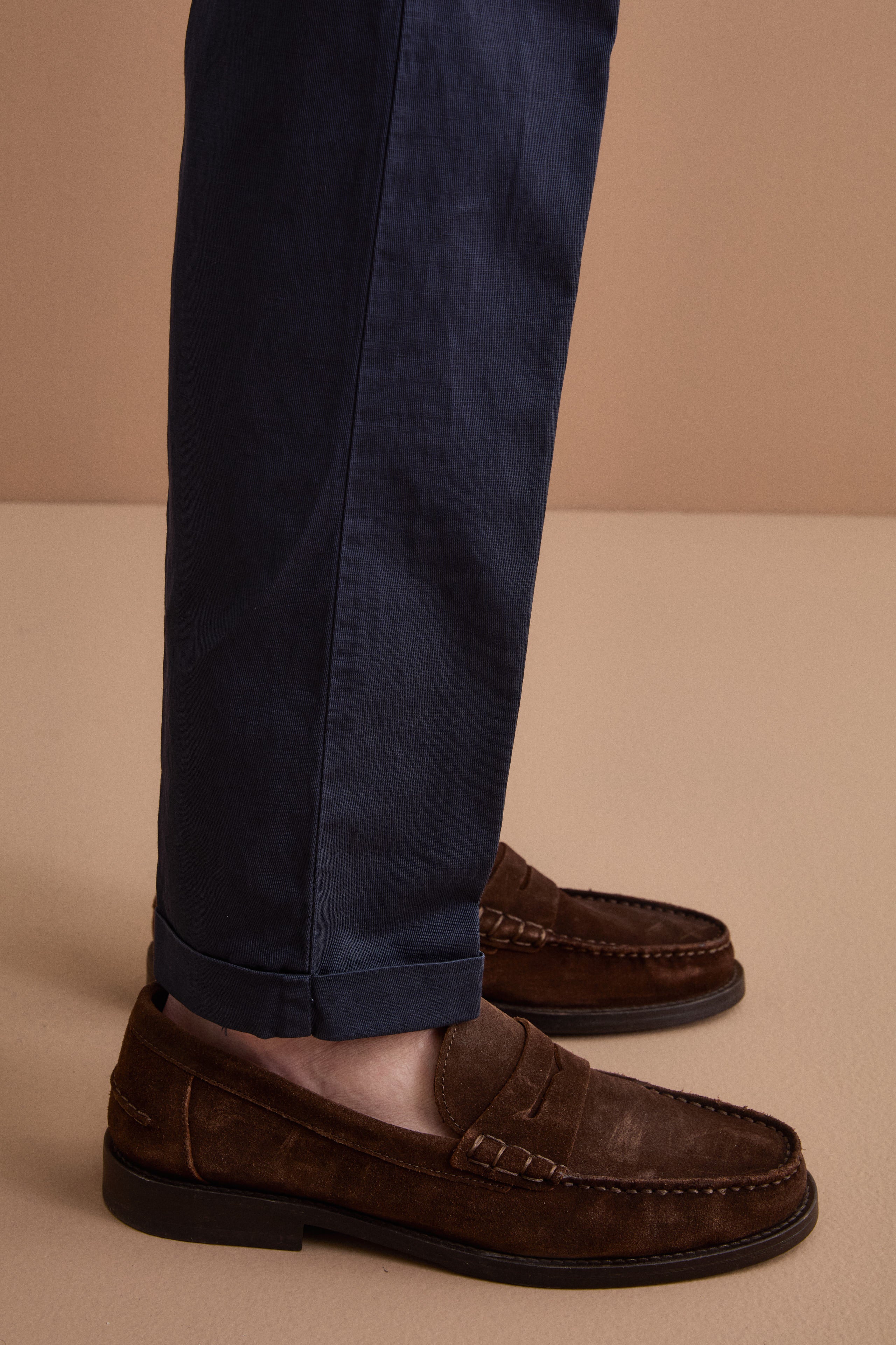 Carrot-Hose aus Leinenmischung mit Bundfalten und Umschlag - BLAU