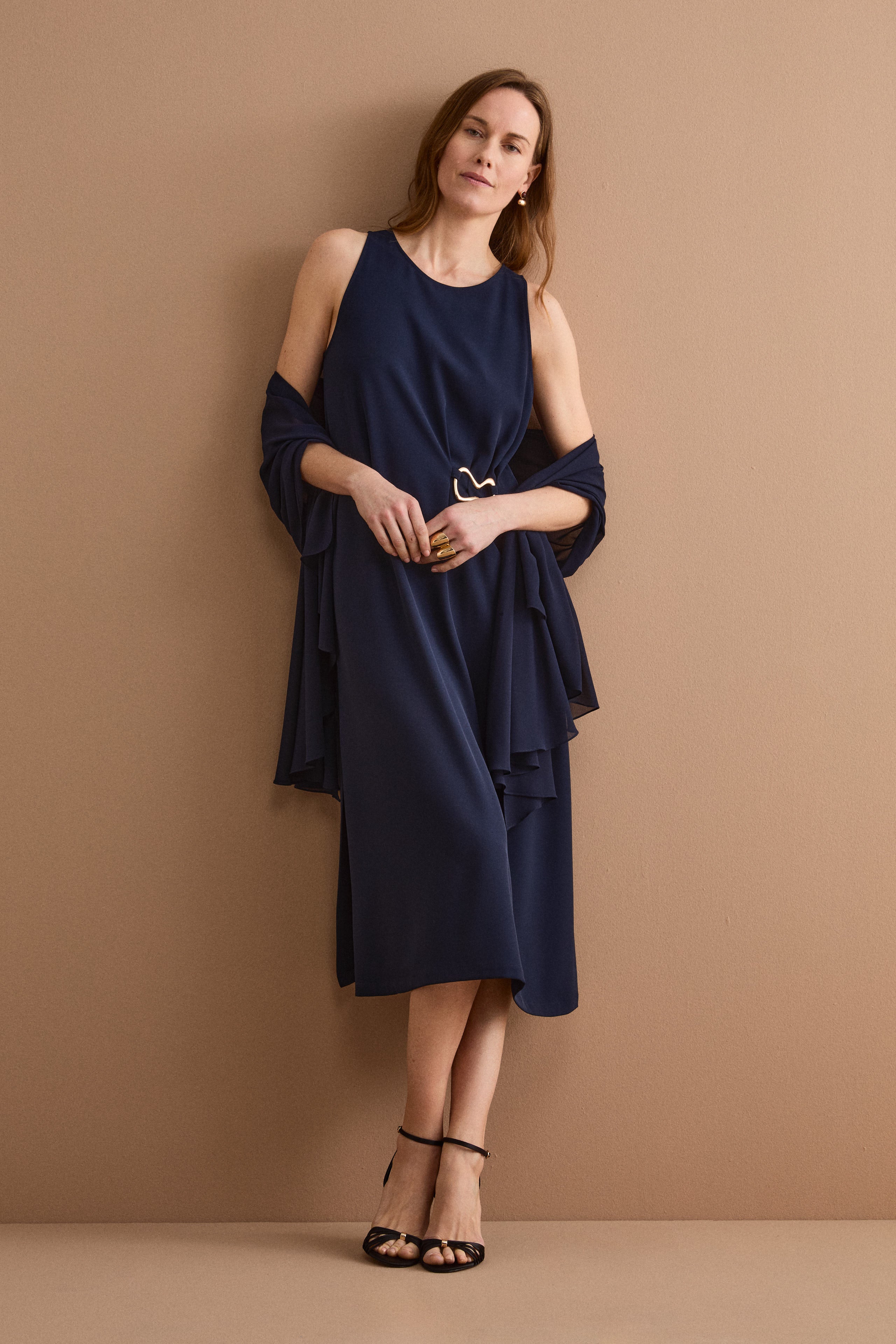 Robe longue de cérémonie sans manches en cady - BLEU