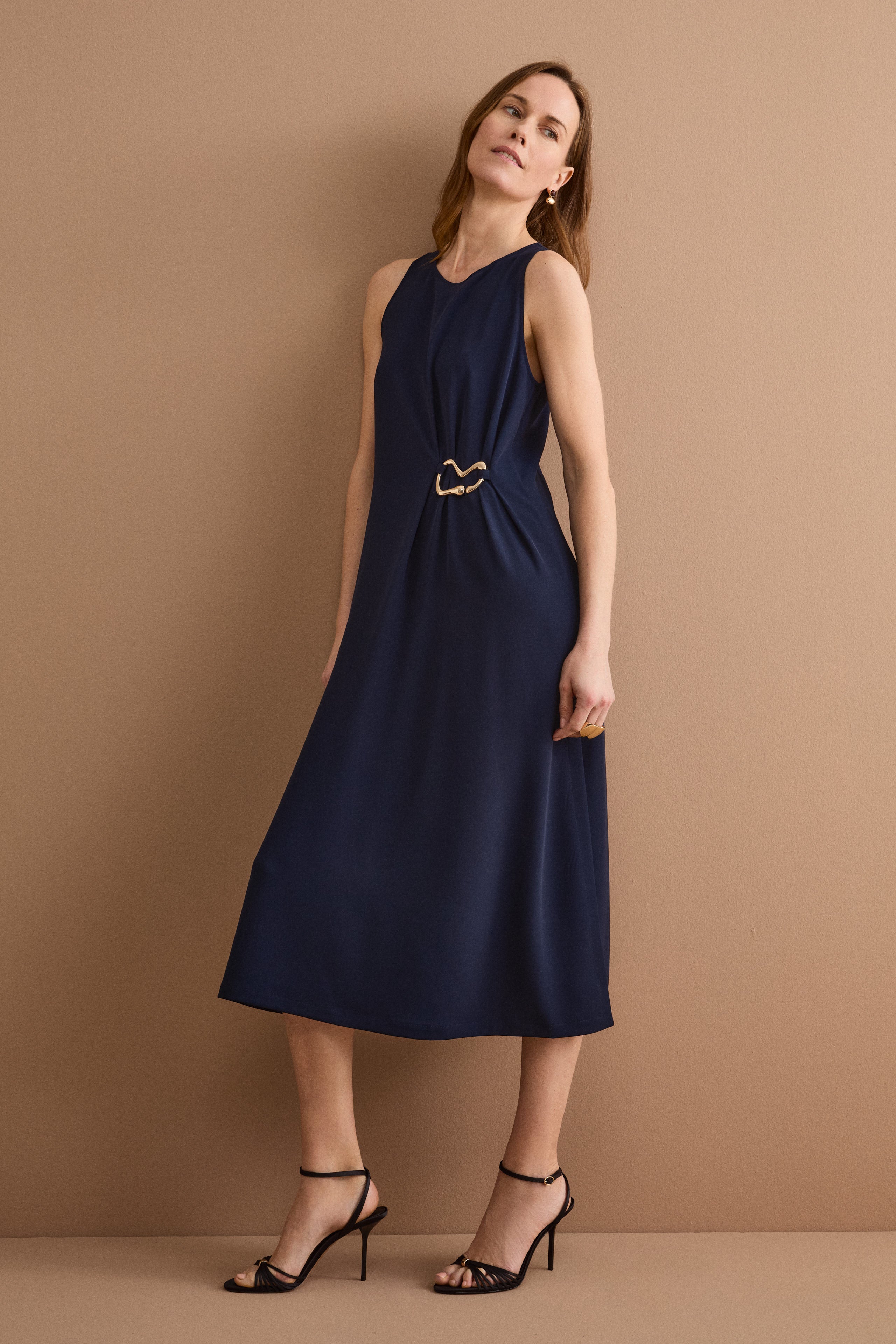 Robe longue de cérémonie sans manches en cady - BLEU