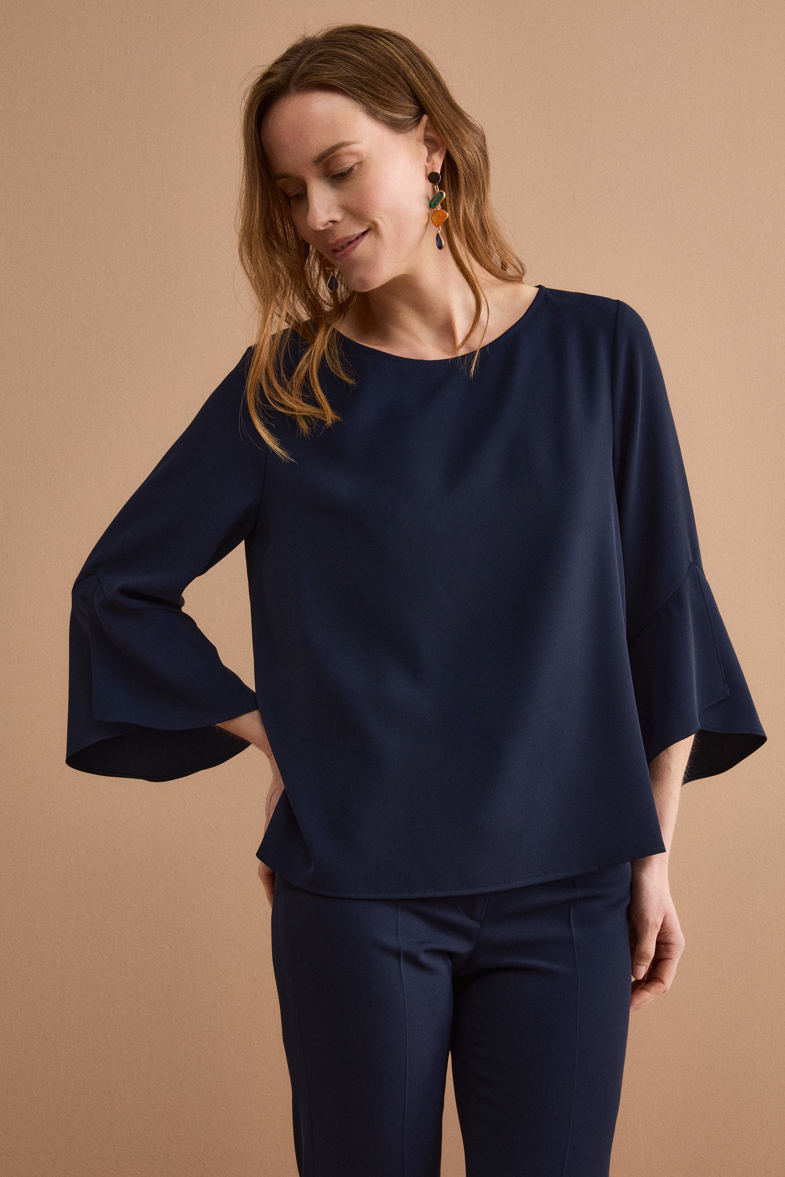 Blouse de cérémonie oversize en cady avec manches spirale - BLEU