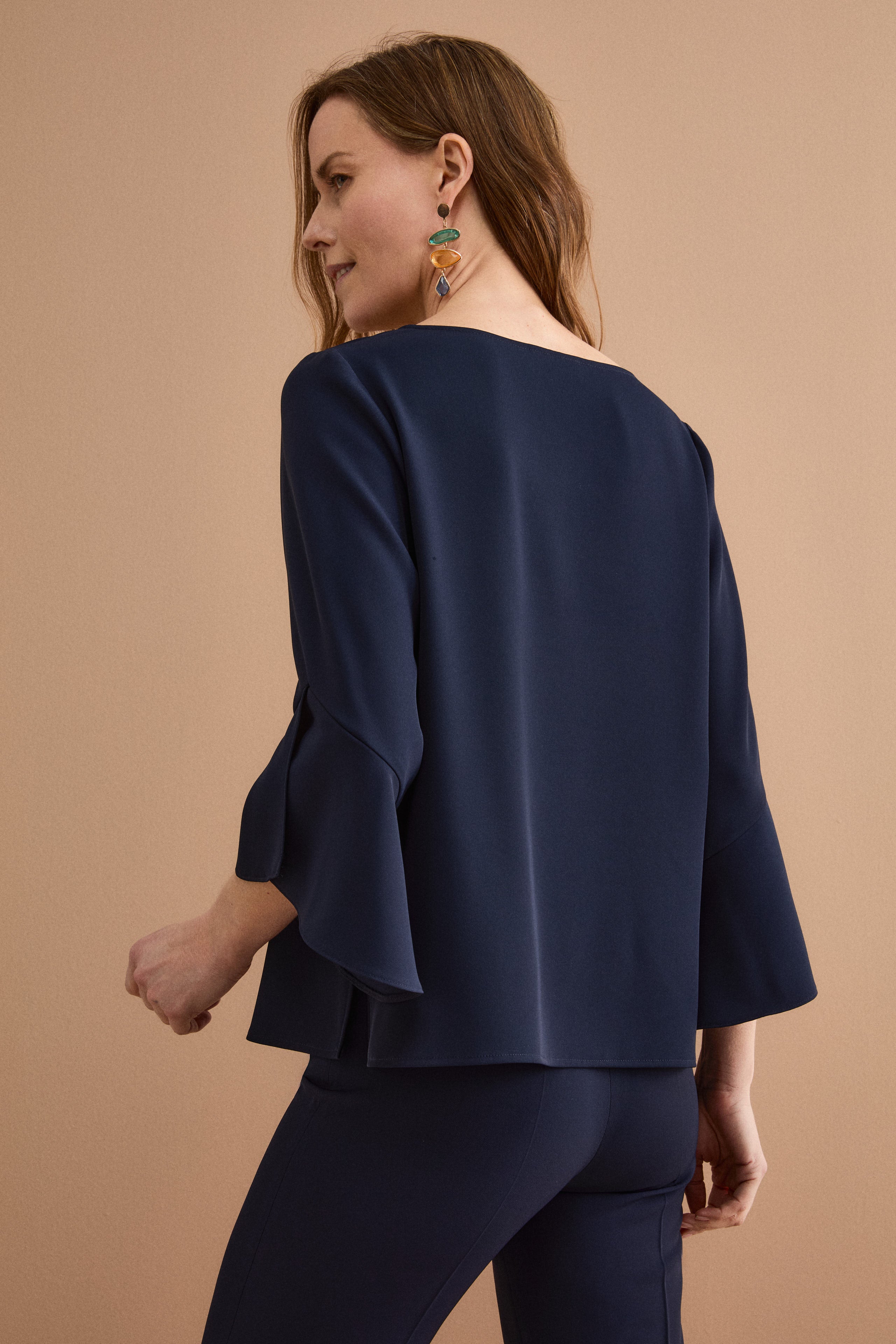 Blouse de cérémonie oversize en cady avec manches spirale - BLEU