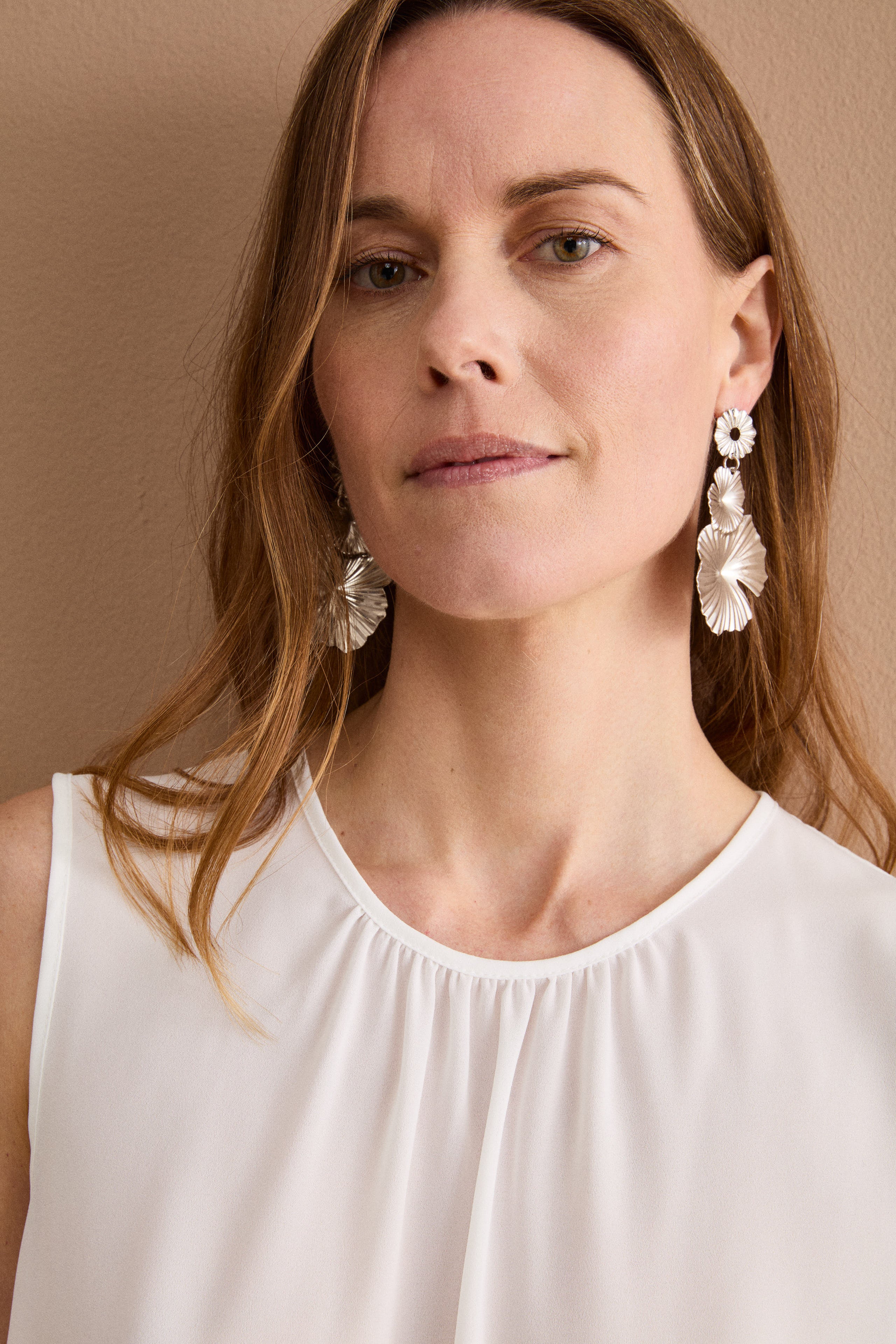 Top de cérémonie sans manches en double georgette - CREAM