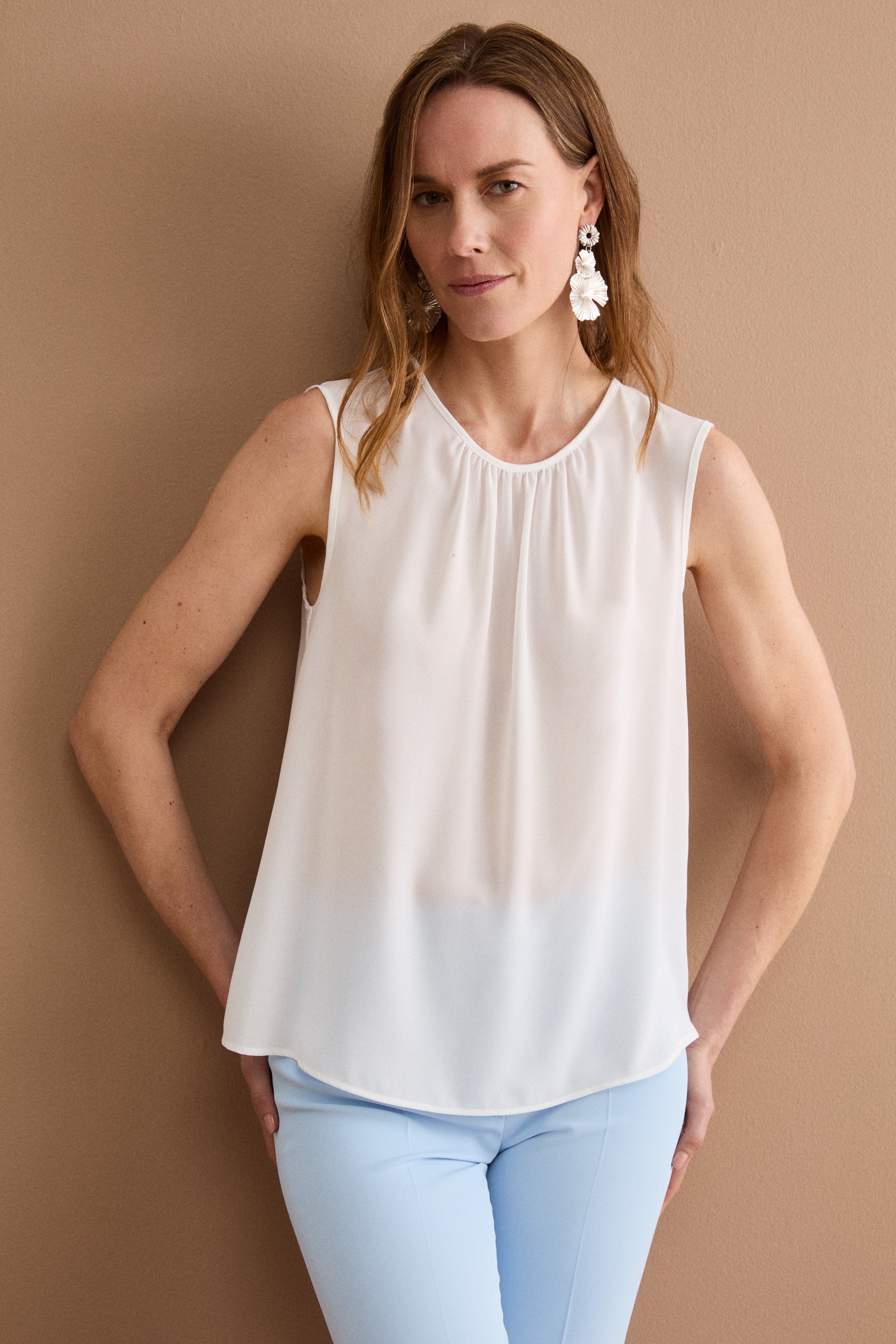 Top de cérémonie sans manches en double georgette - CREAM