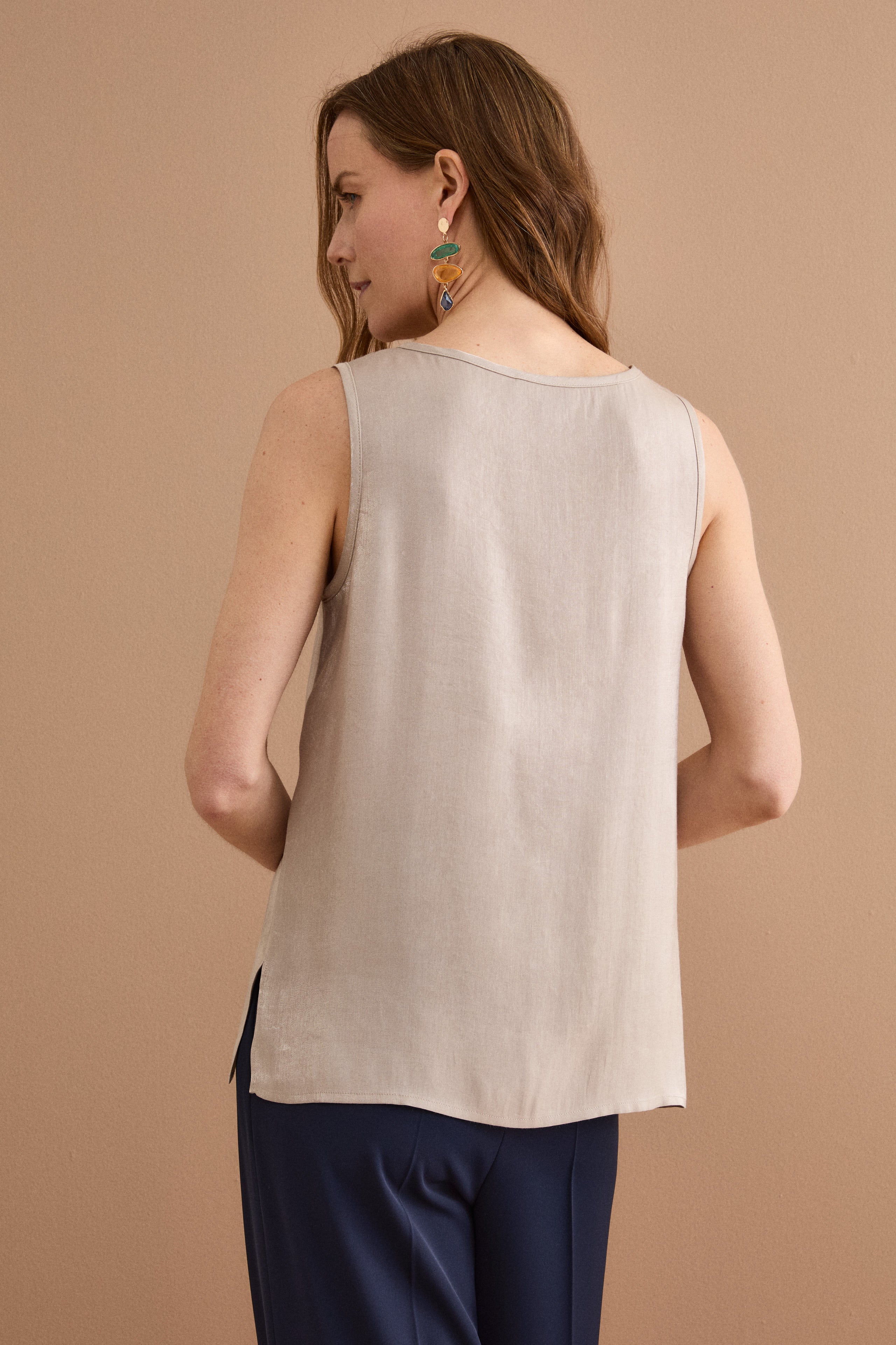 Habotai Ceremony Top with Lurex - Light brown
