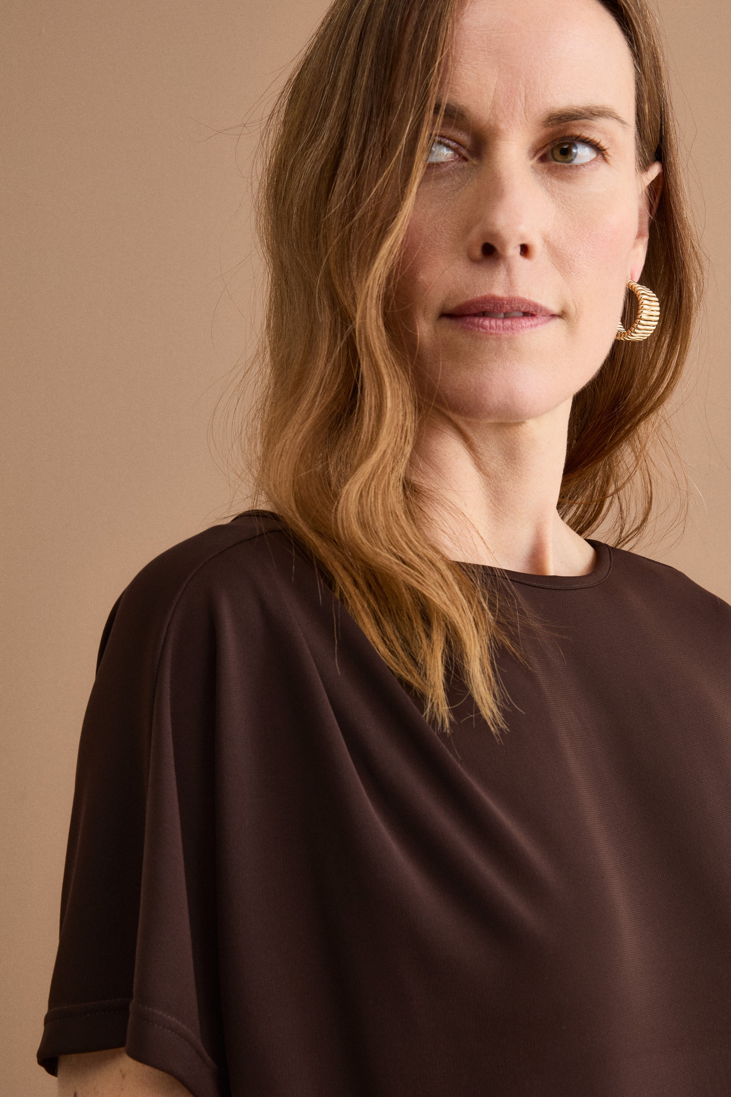 Blouse élégante en jersey crêpe - Chocolat