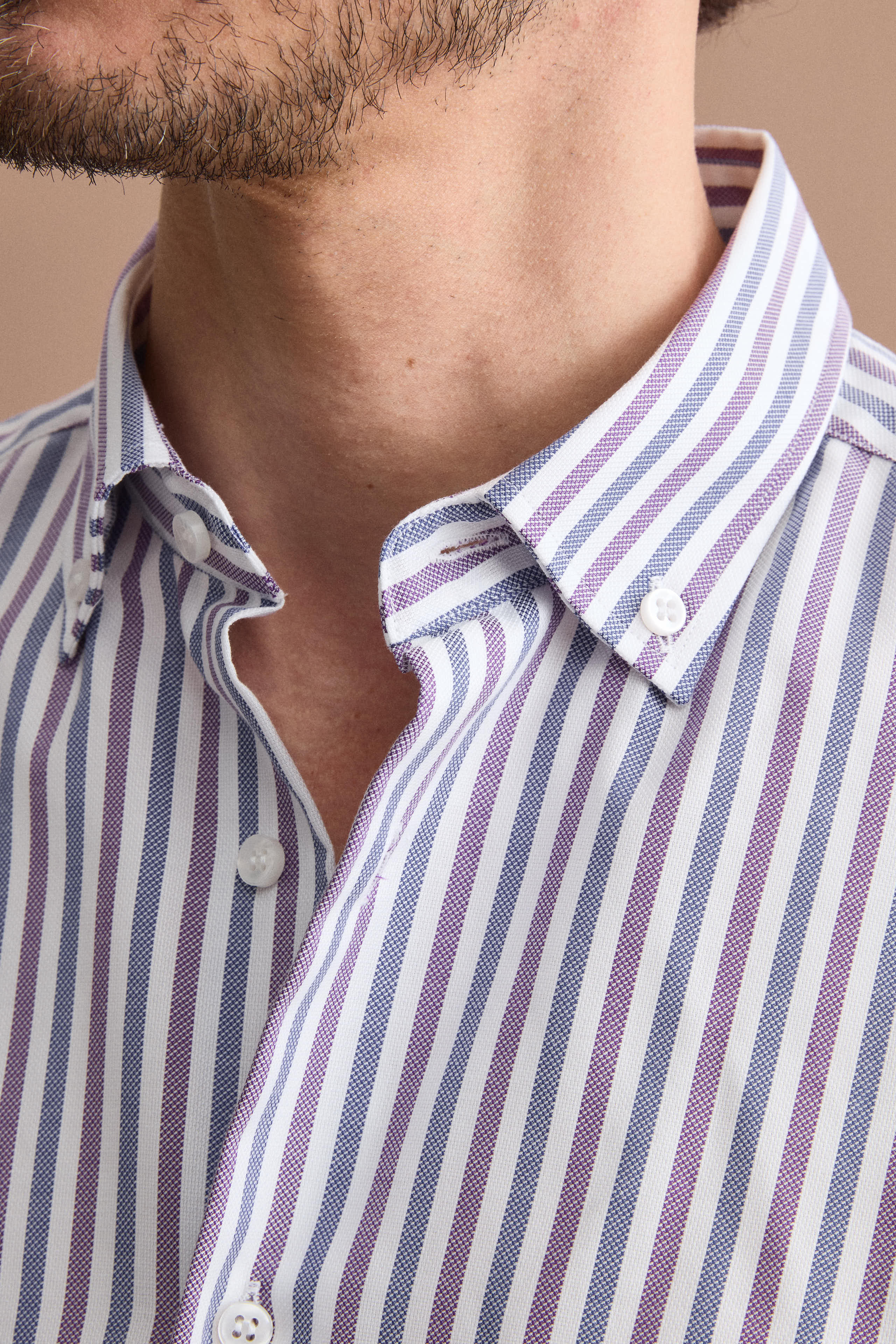 Gestreiftes Button-Down-Hemd Regular Fit - Violett/blau gestreift