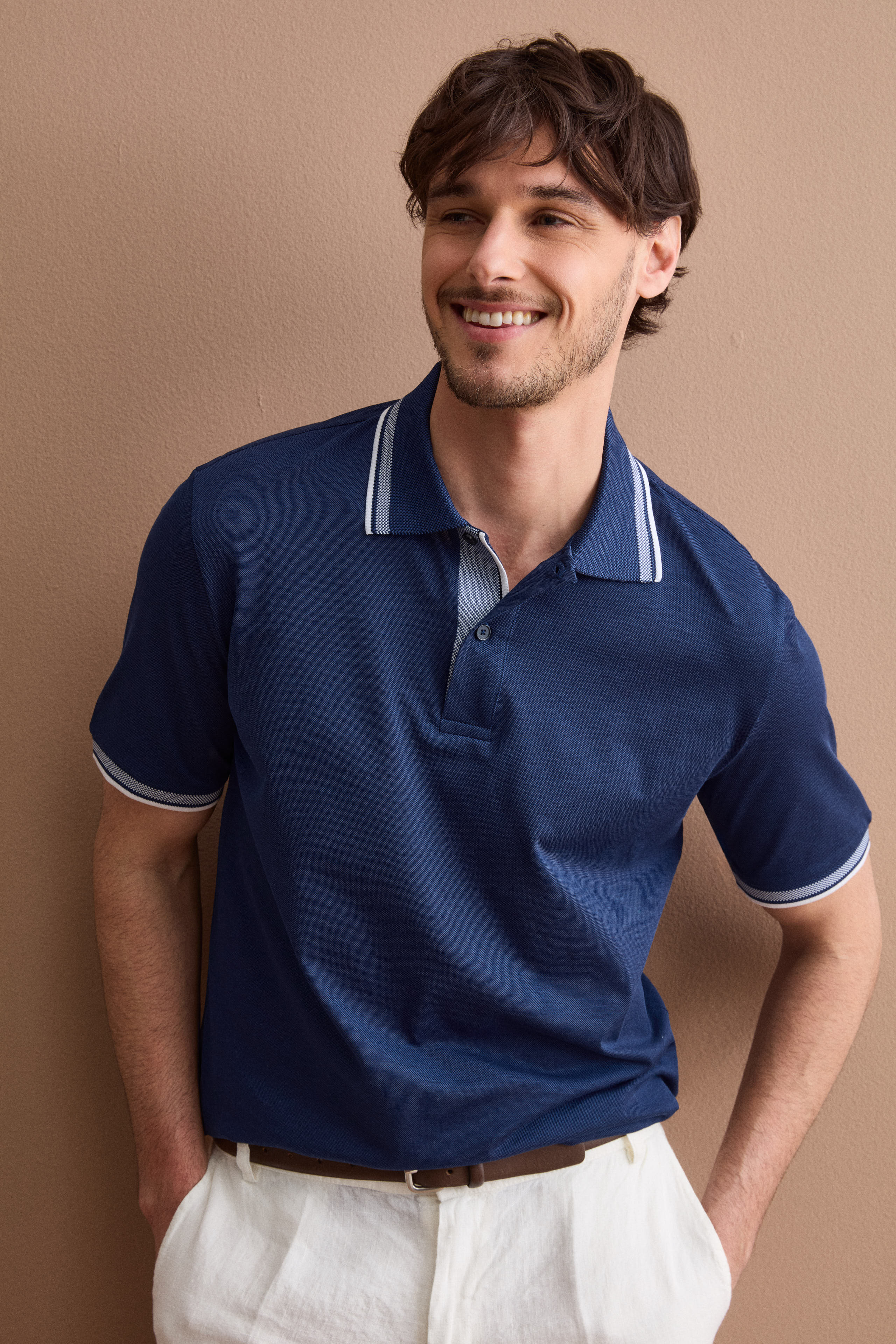 Herren-Oxford-Poloshirt aus mercerisierter Baumwolle - BLAU