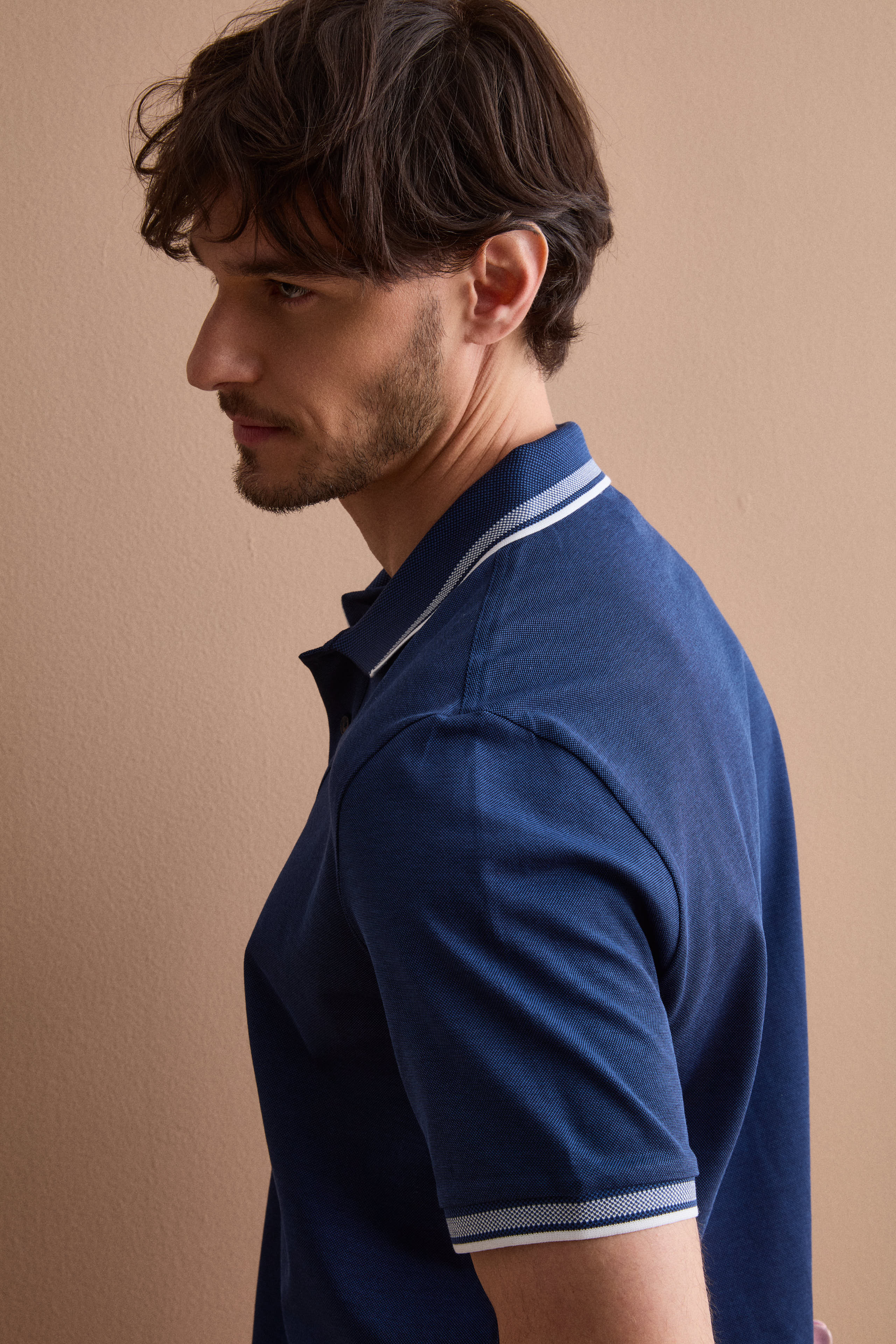Herren-Oxford-Poloshirt aus mercerisierter Baumwolle - BLAU