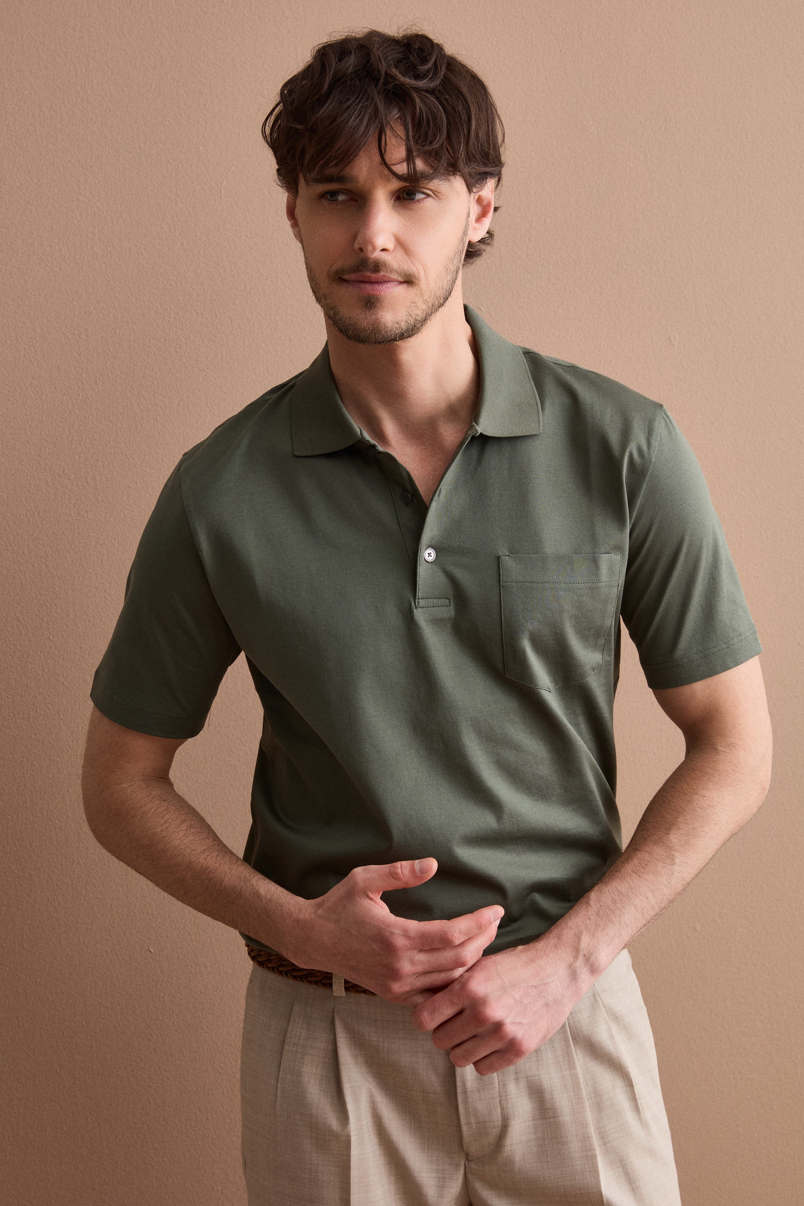 Men’s Jersey Polo in Scottish Lisle Cotton - Military green