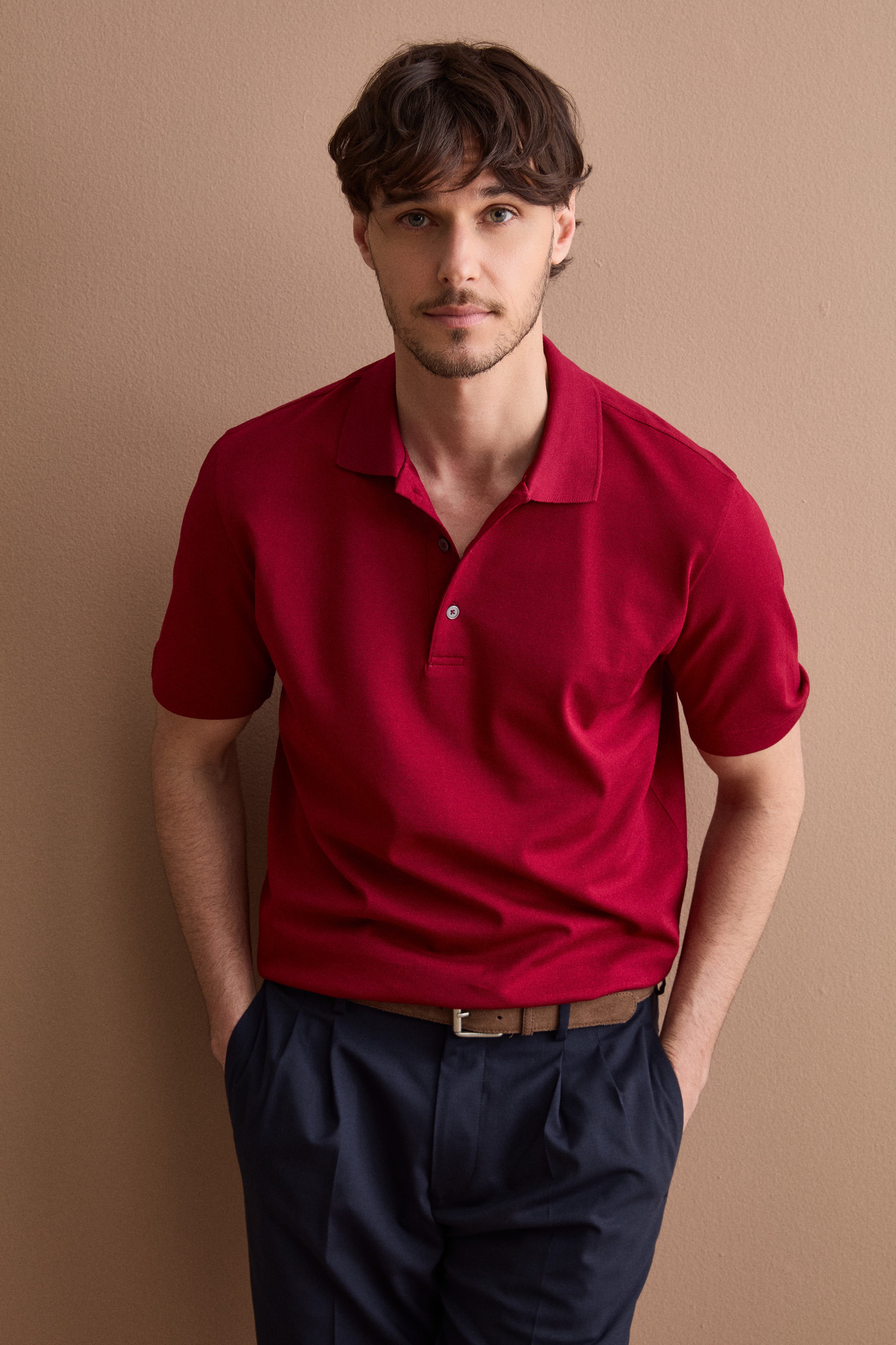 Herren-Casual-Poloshirt aus Piqué - Burgundisch