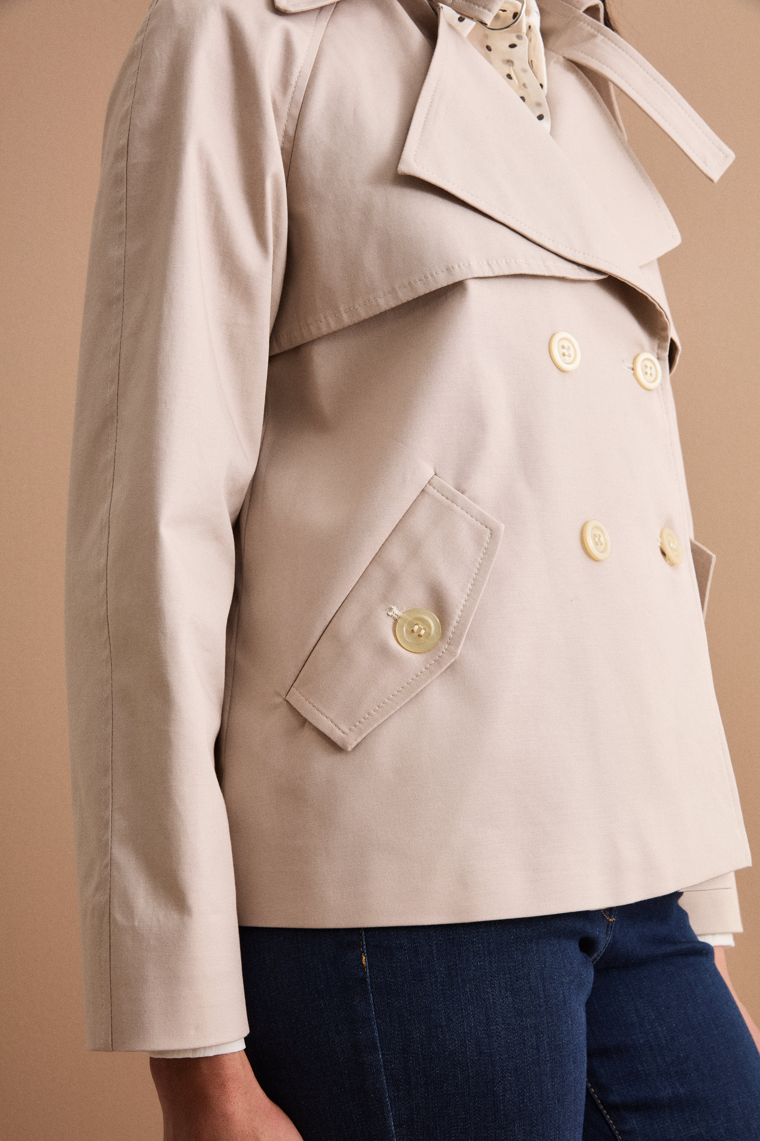 Trench Corto Doppiopetto in Cotone - SABBIA