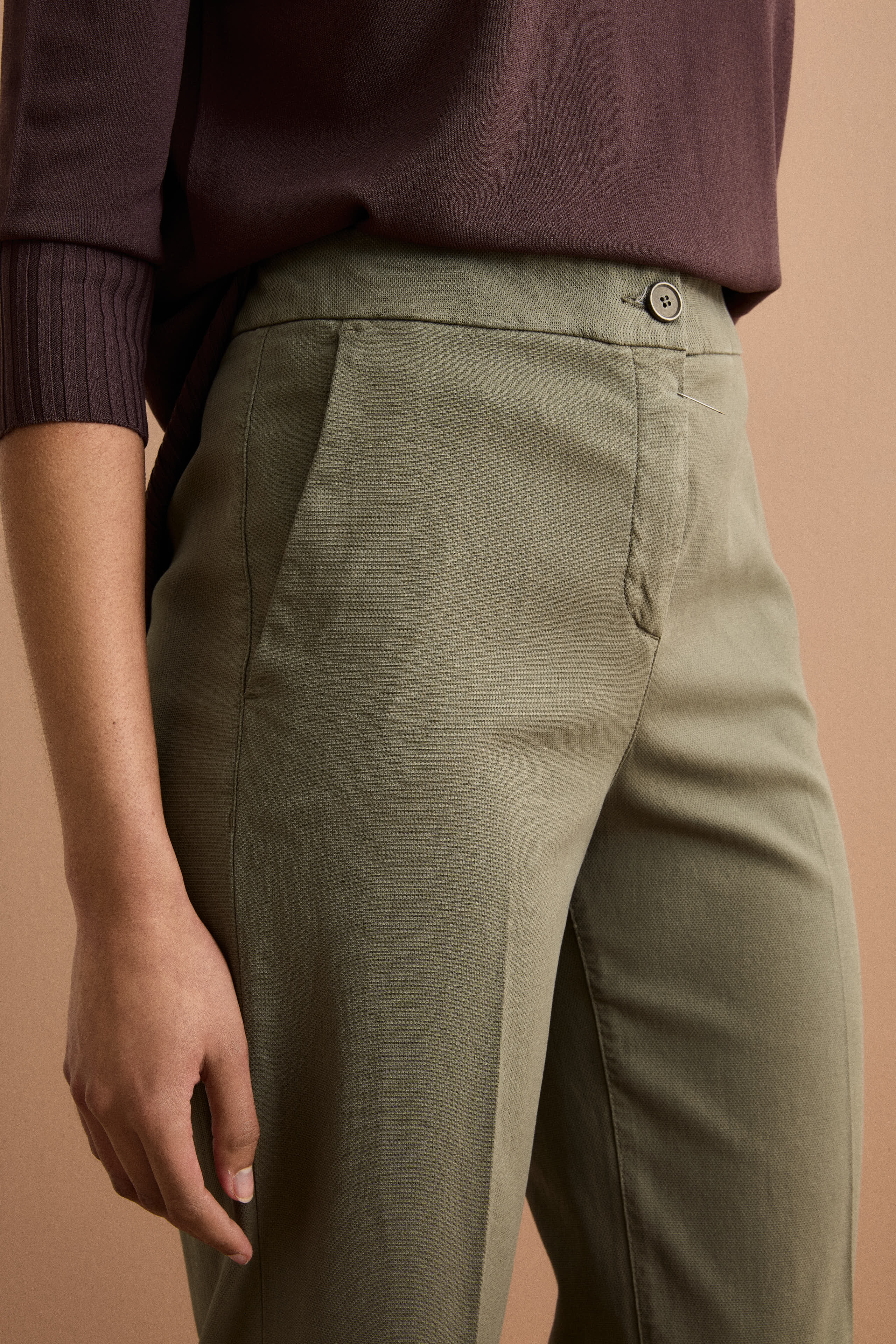 Straight-Leg-Hose mit Aufschlag aus Baumwollmischung-Piqué - KAKI