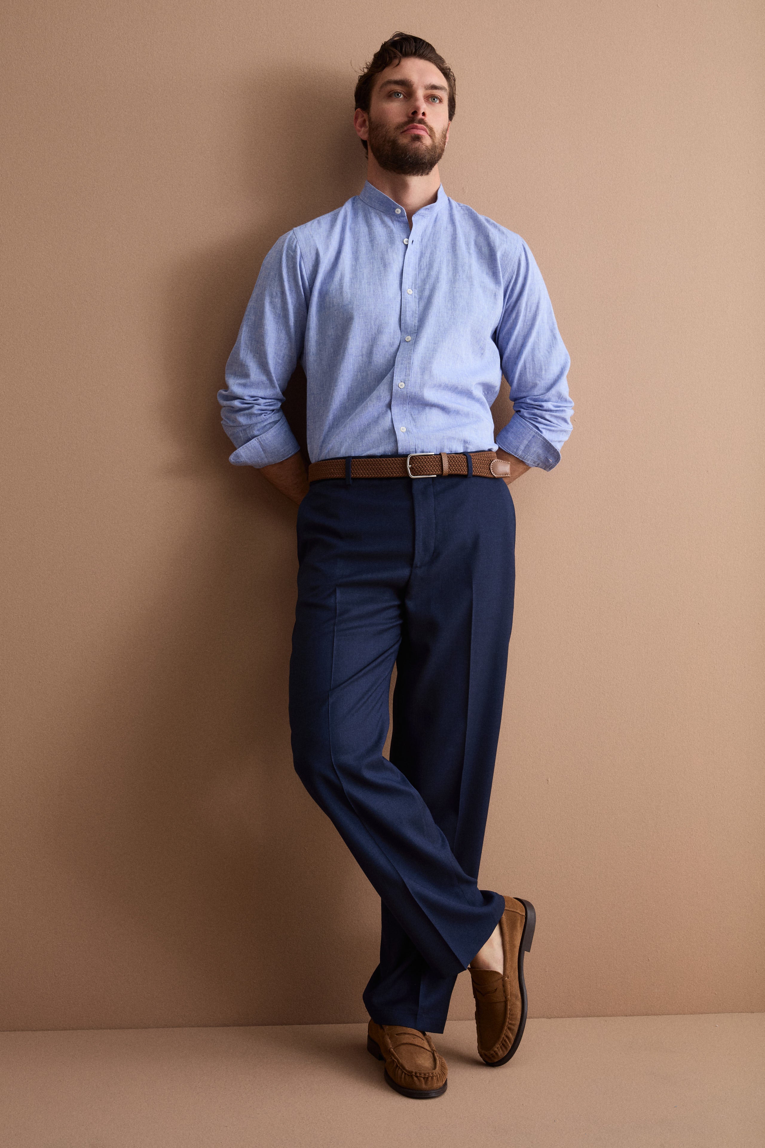 Pantalone Carrot Wide Leg in Misto Lana - BLU