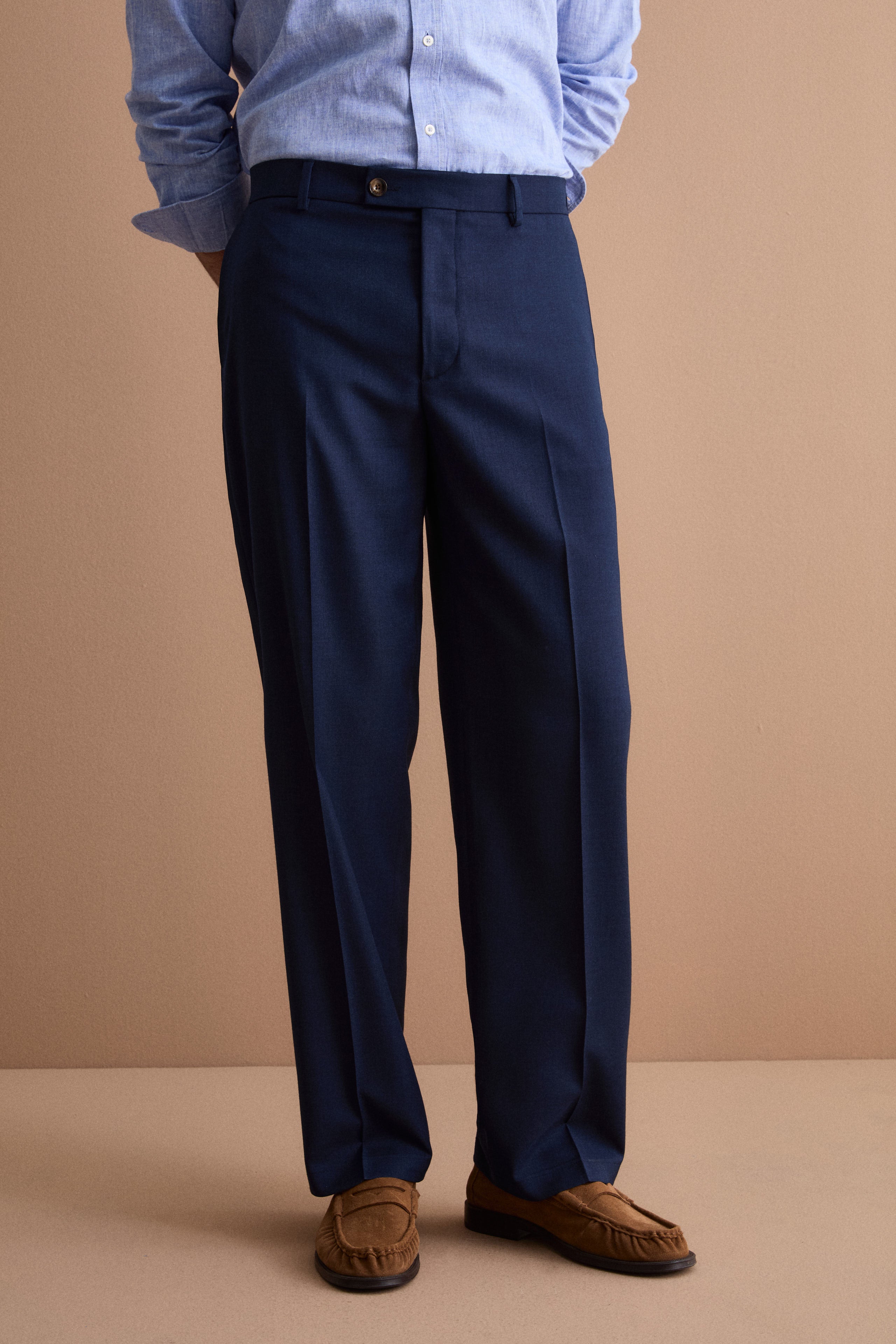 Pantalone Carrot Wide Leg in Misto Lana - BLU