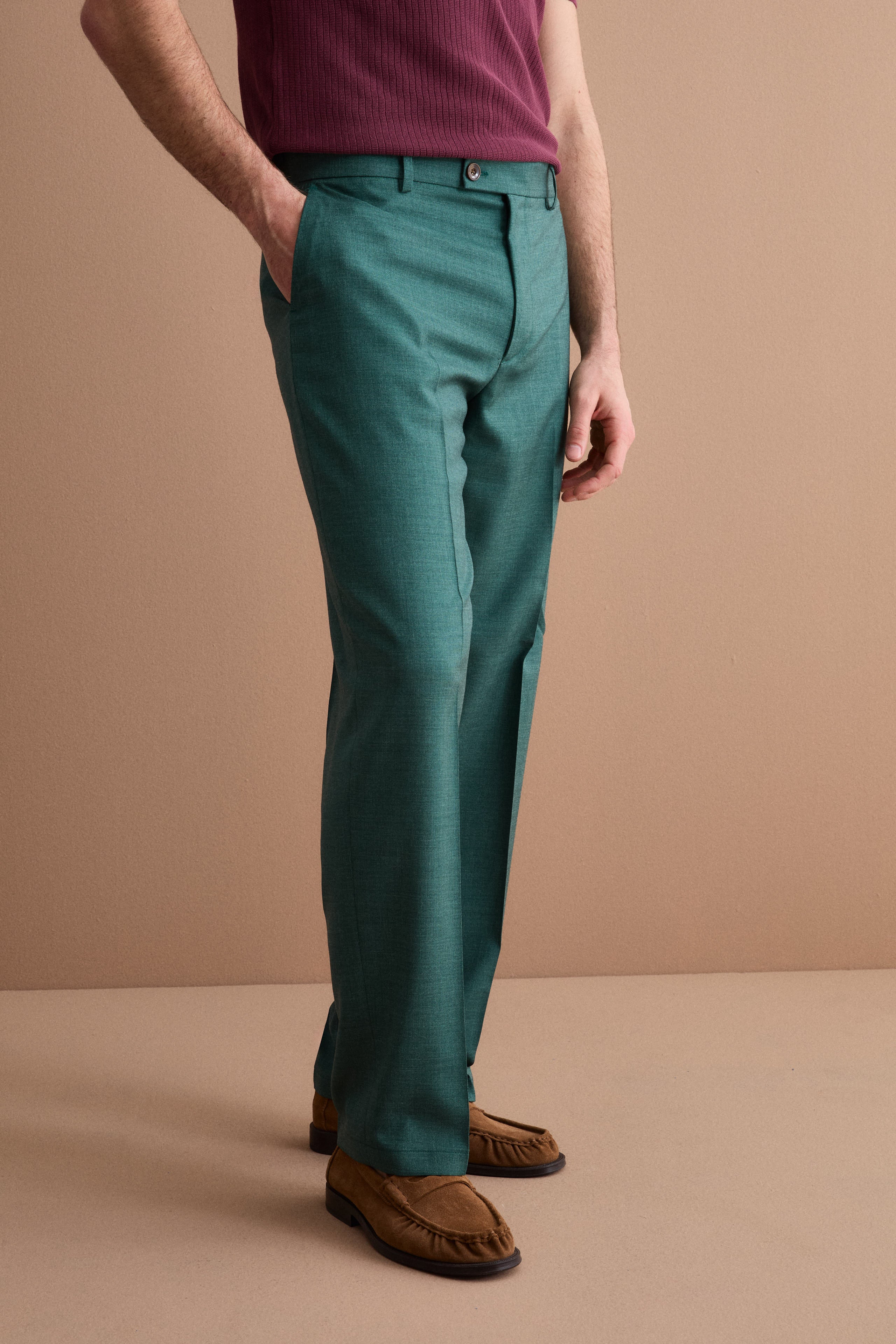 Pantalone Carrot Wide Leg in Misto Lana - VERDE