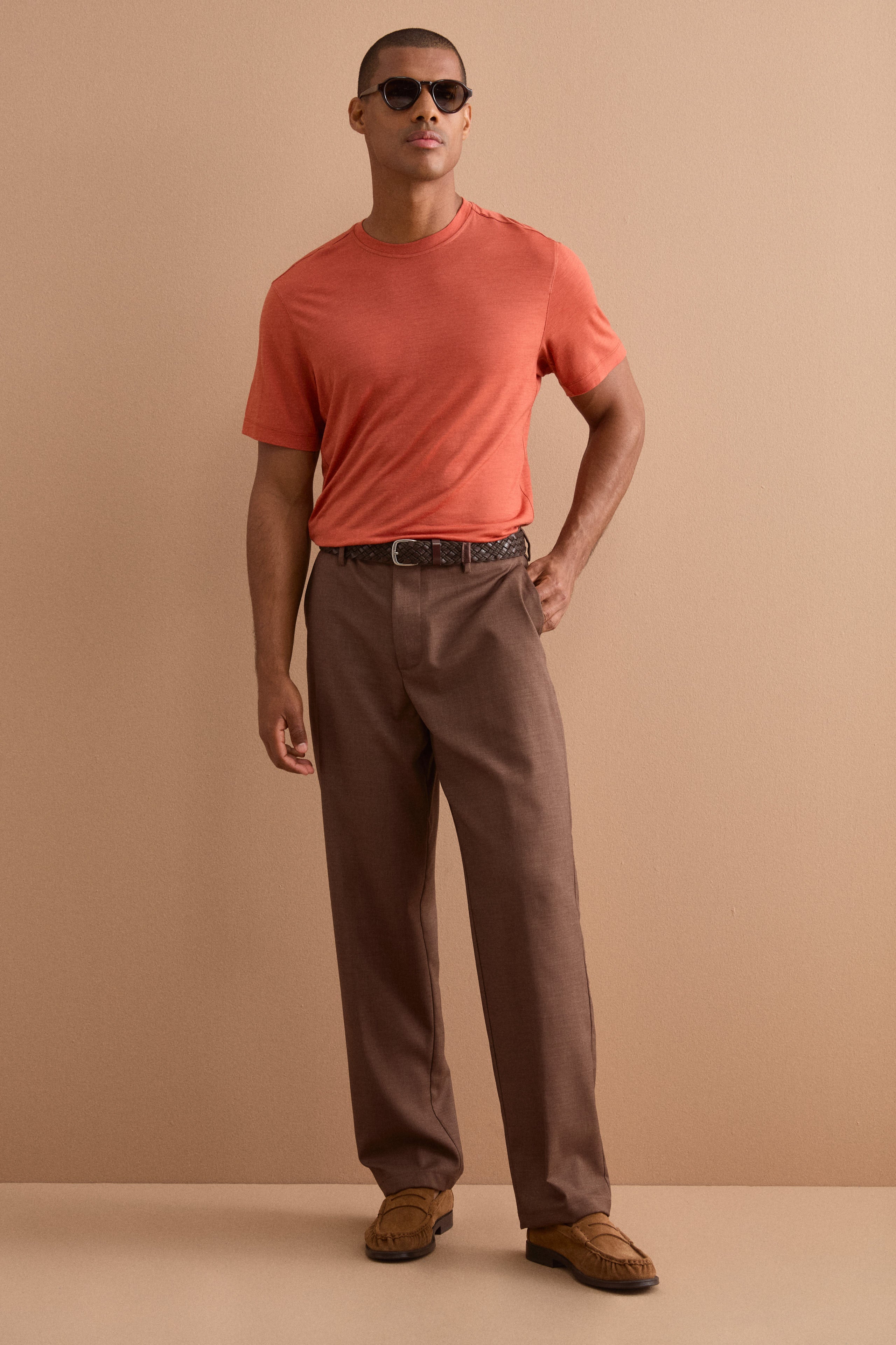 Pantalon Carrot Wide Leg en Mélange de Laine - marron