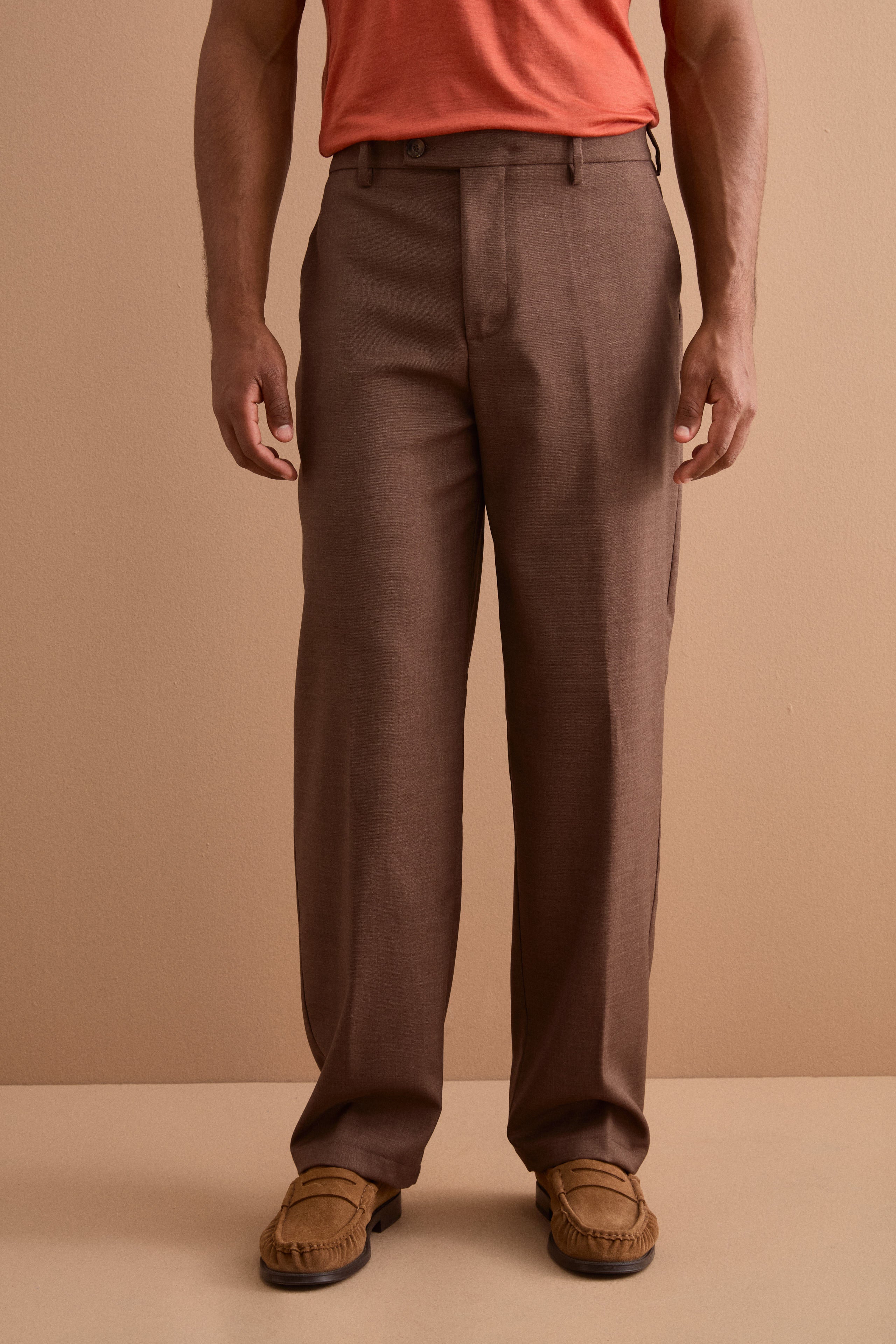 Pantalon Carrot Wide Leg en Mélange de Laine - marron