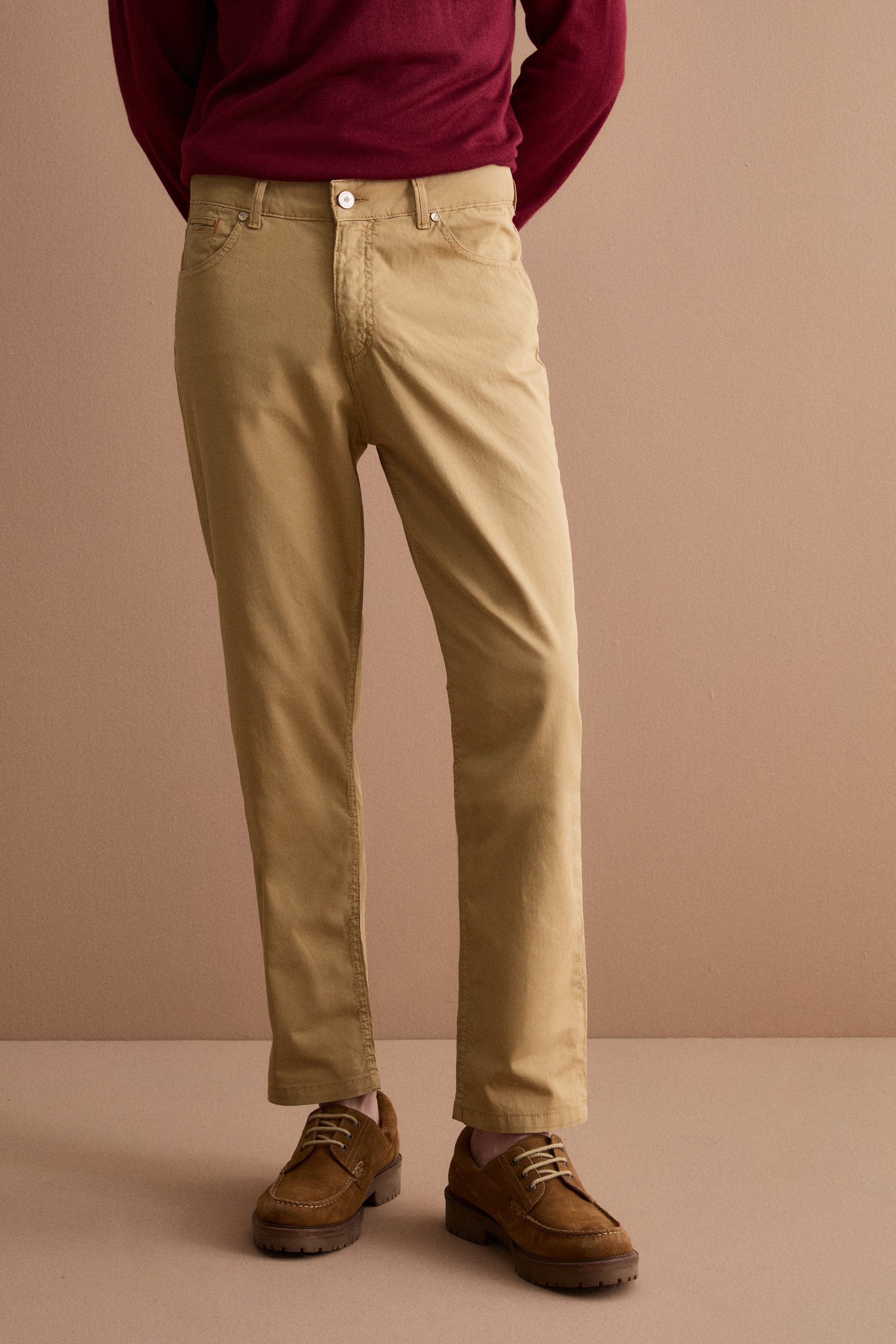 Pantalon Slim Fit Cinq Poches en Denim - Marron clair
