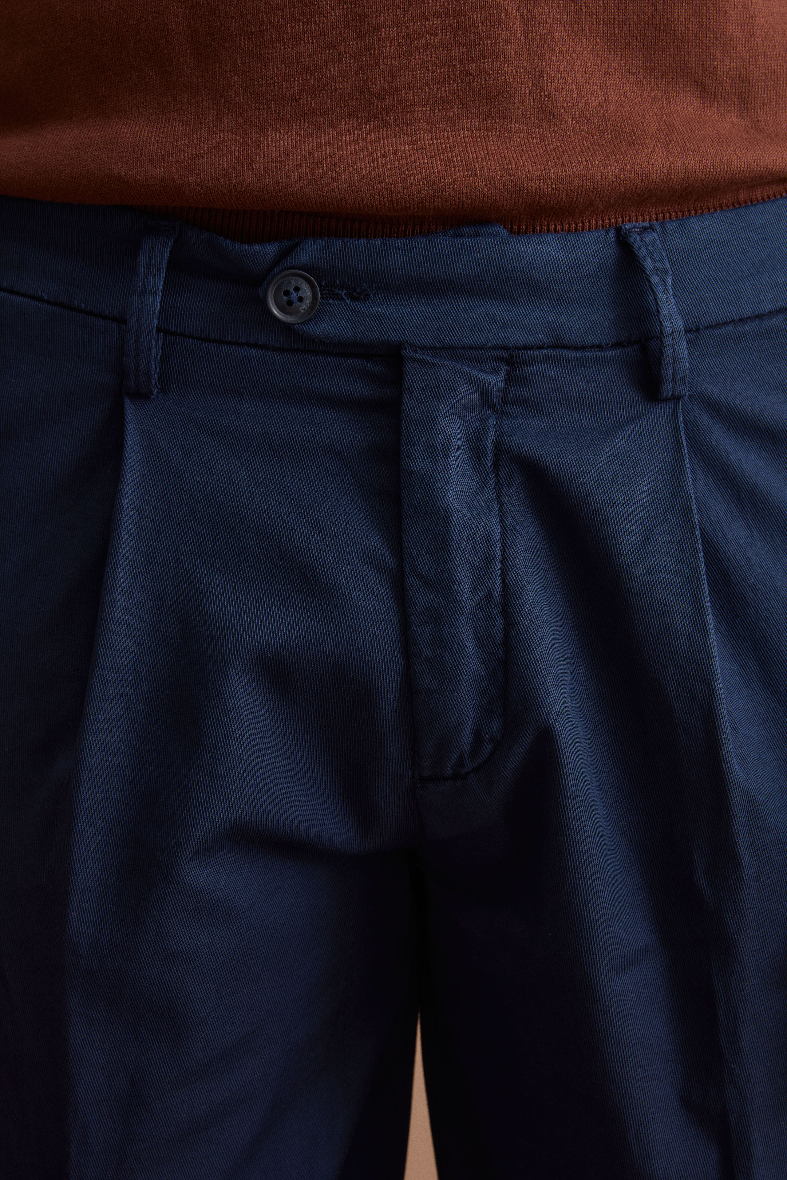 Pantalon Wide Fit en Mélange de Lin avec Pinces - BLEU