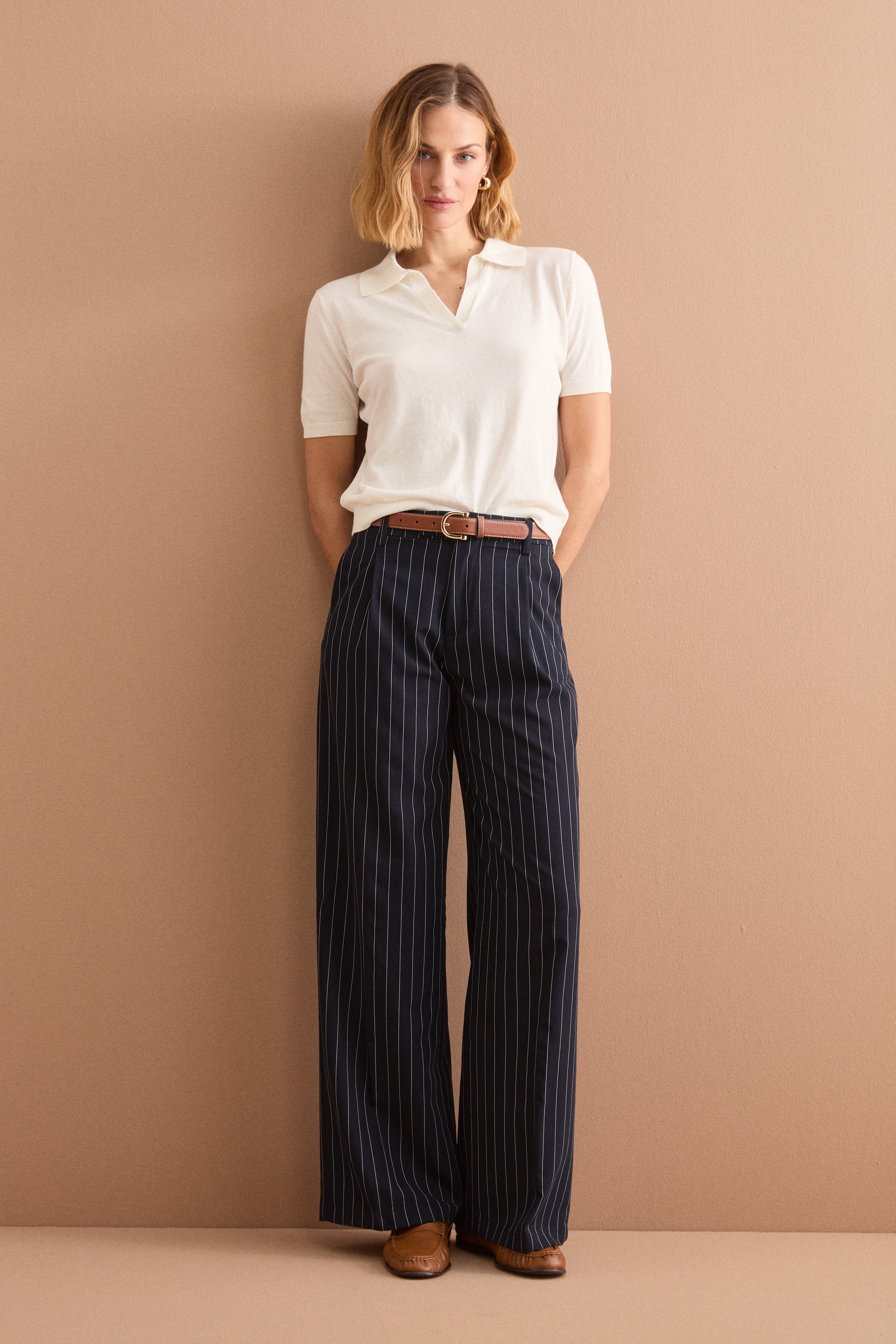 Palazzo-Hose mit Nadelstreifen und Bundfalten - Blauer Pinstrip