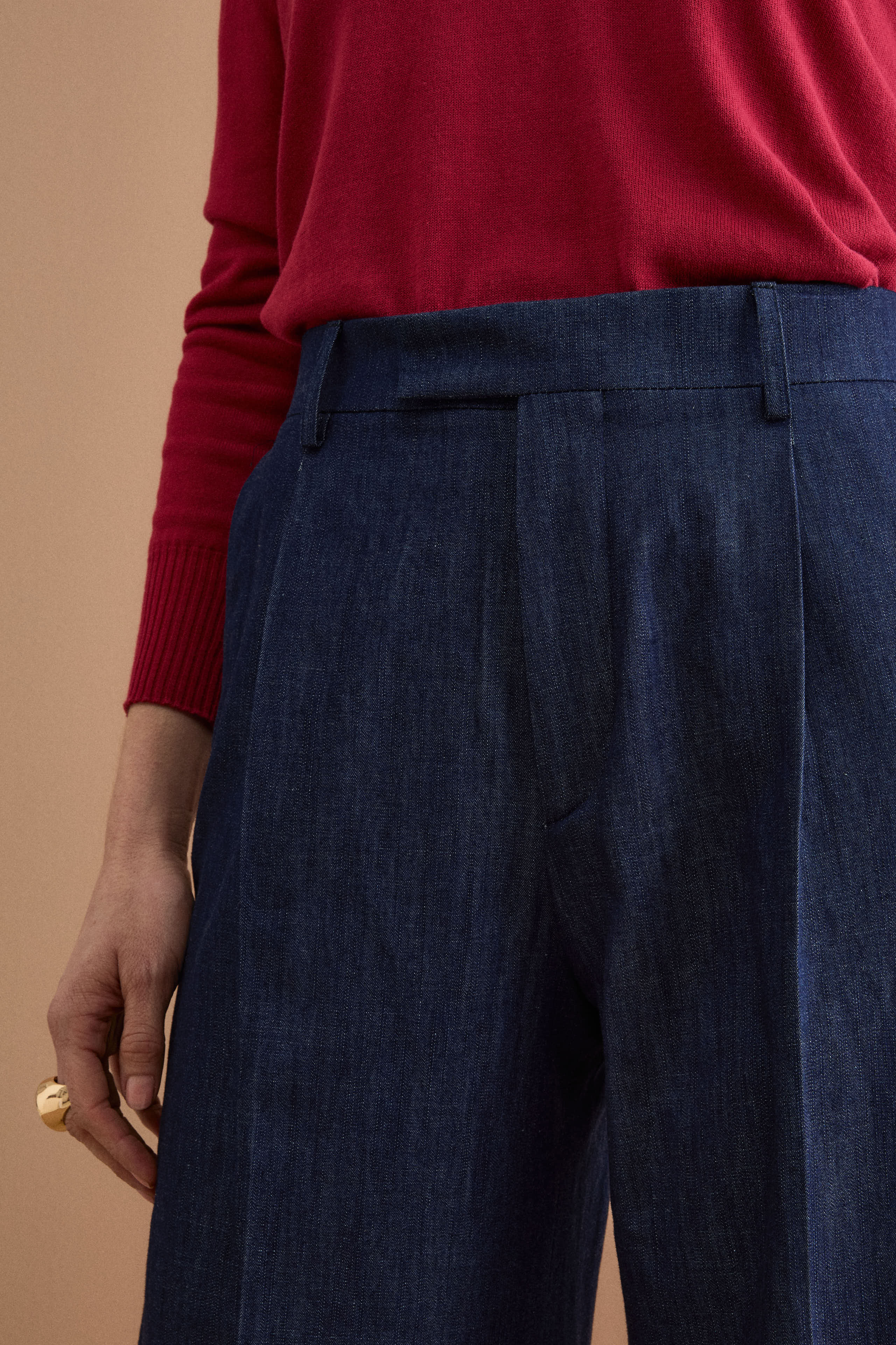 Pantalon large en denim avec pinces - DENIM