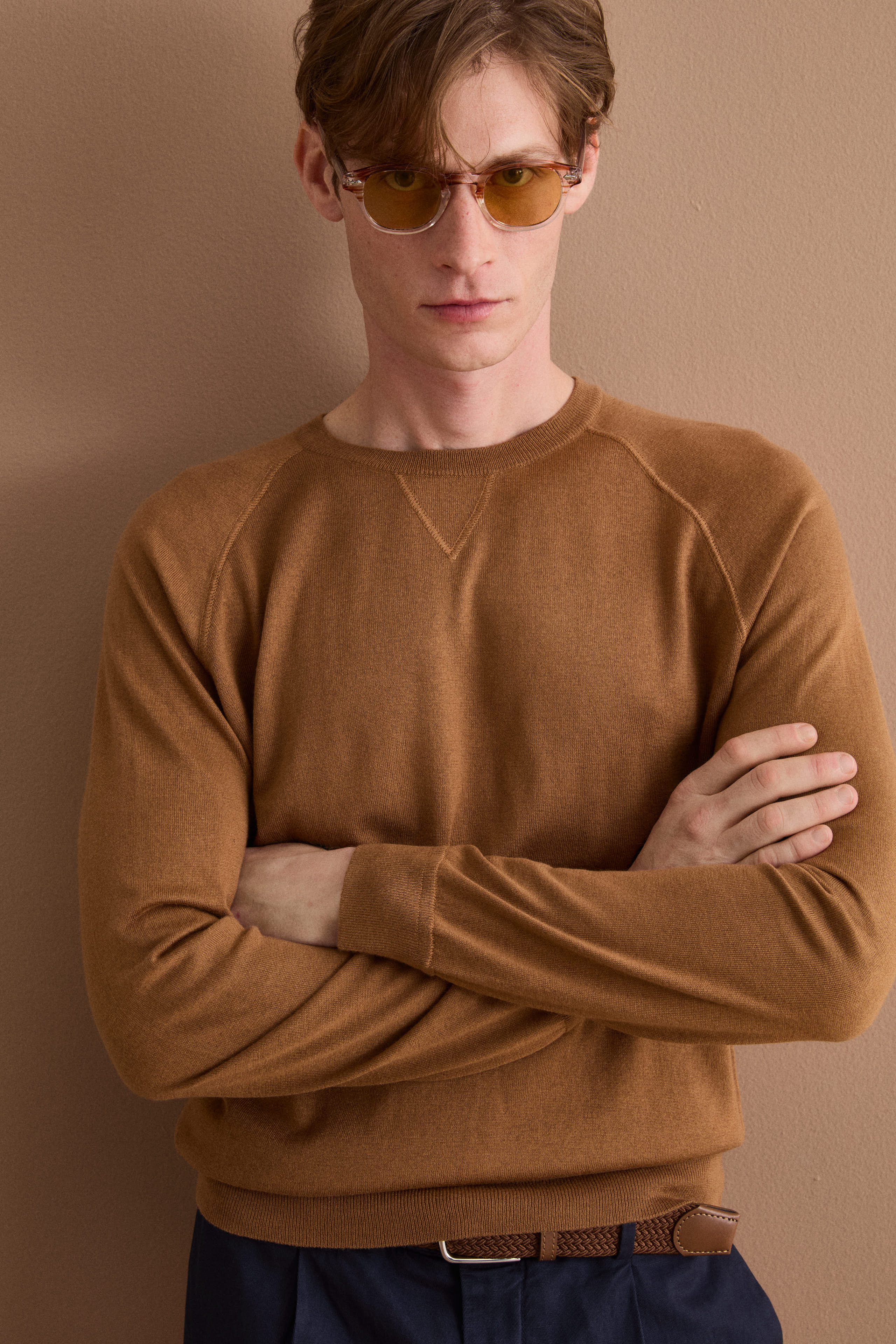 Sweatshirt Col Rond en Soie et Cachemire - Marron tabac