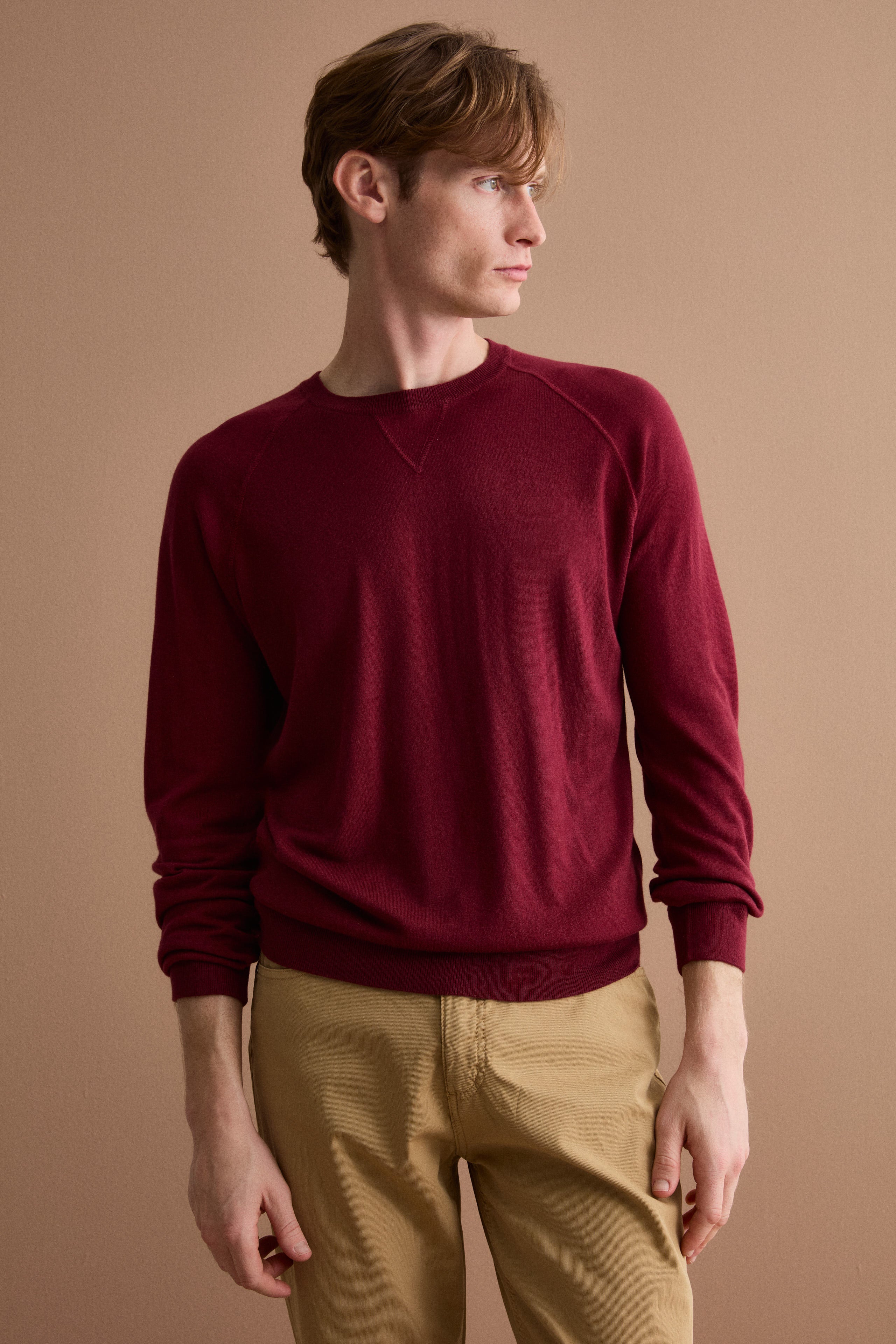 Sweatshirt Col Rond en Soie et Cachemire - Vin rouge
