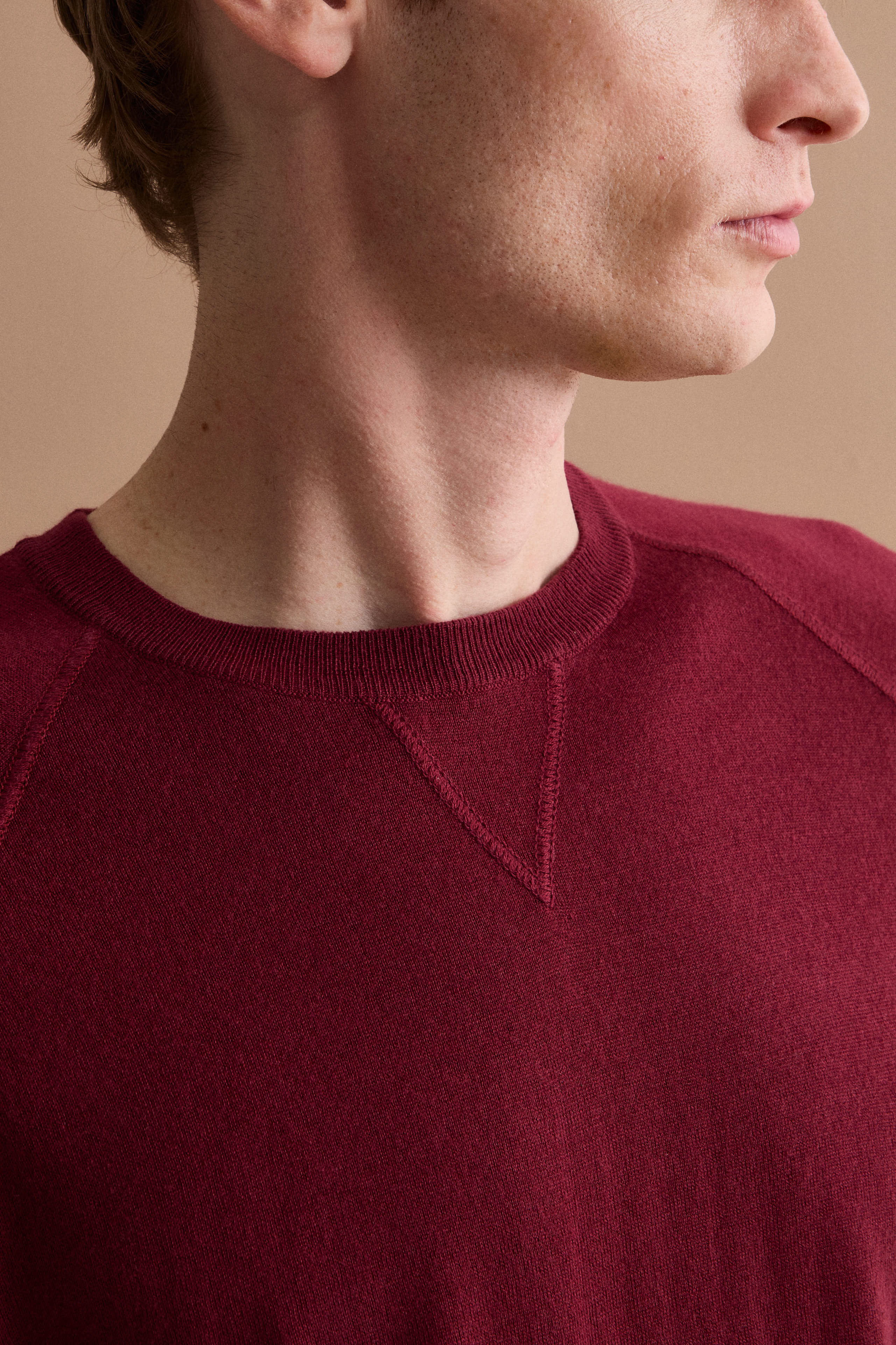 Sweatshirt Col Rond en Soie et Cachemire - Vin rouge