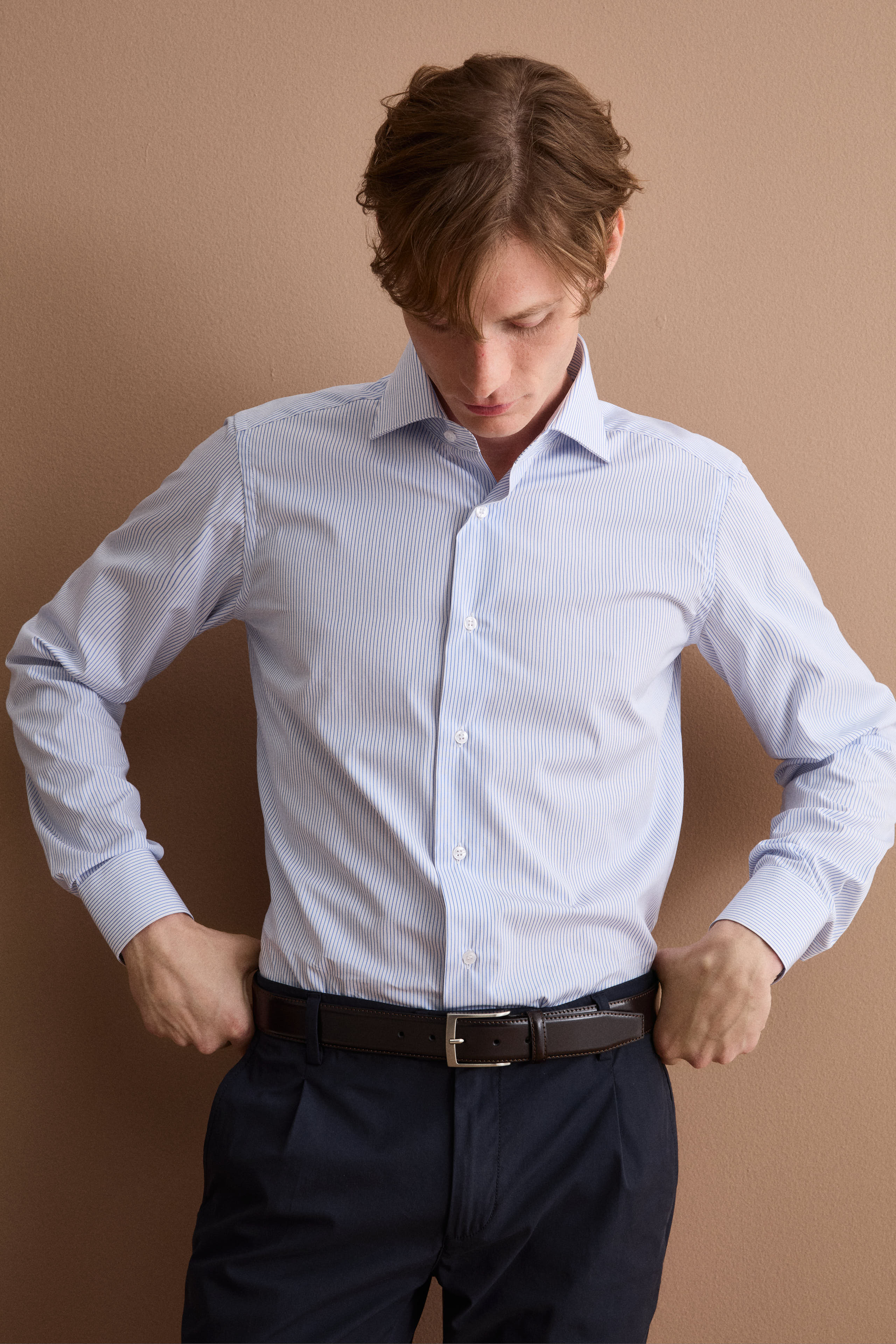 Chemise Slim Fit en Coton Double Retors - Bande blanche