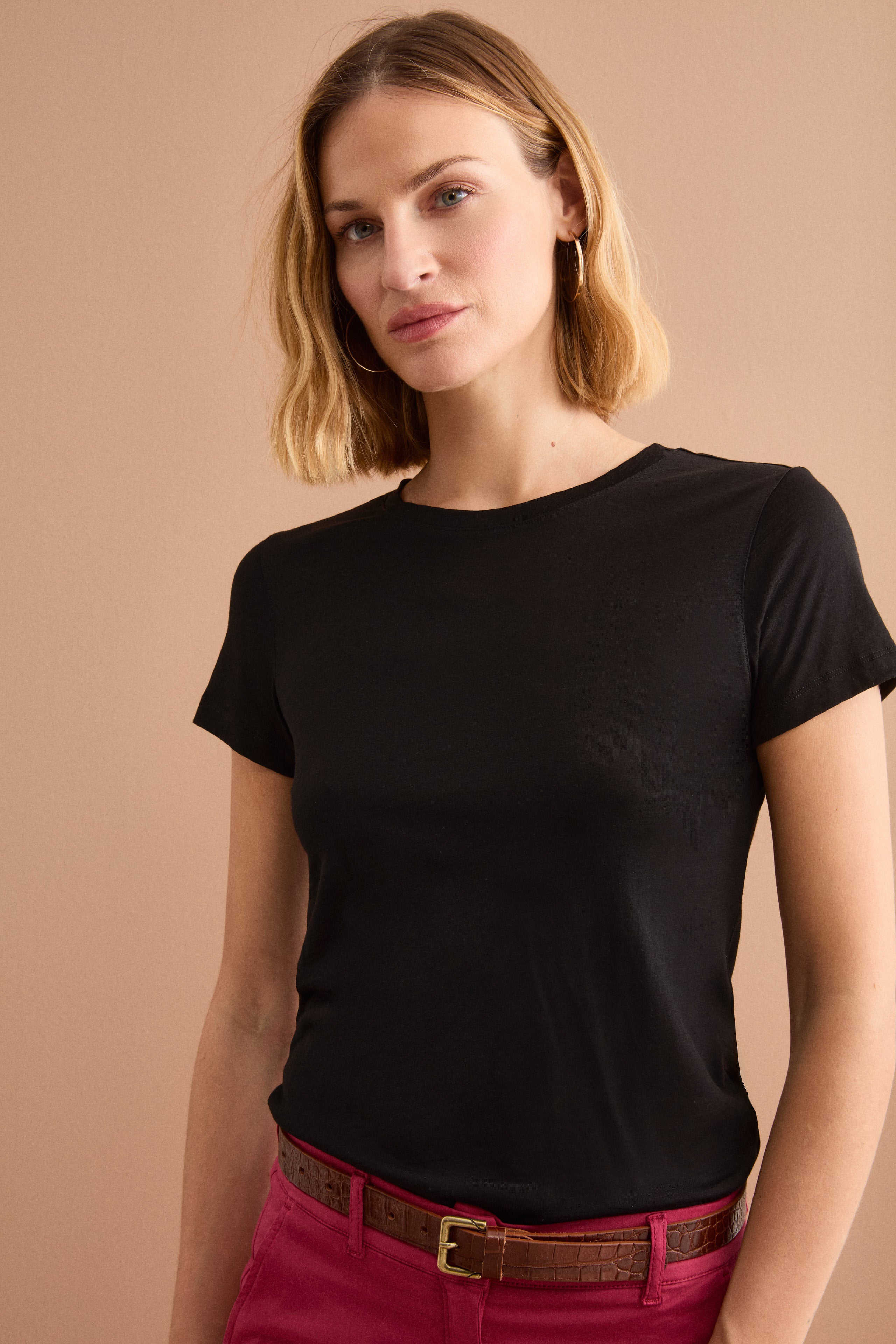 Merino Wool Crewneck T-Shirt - BLACK