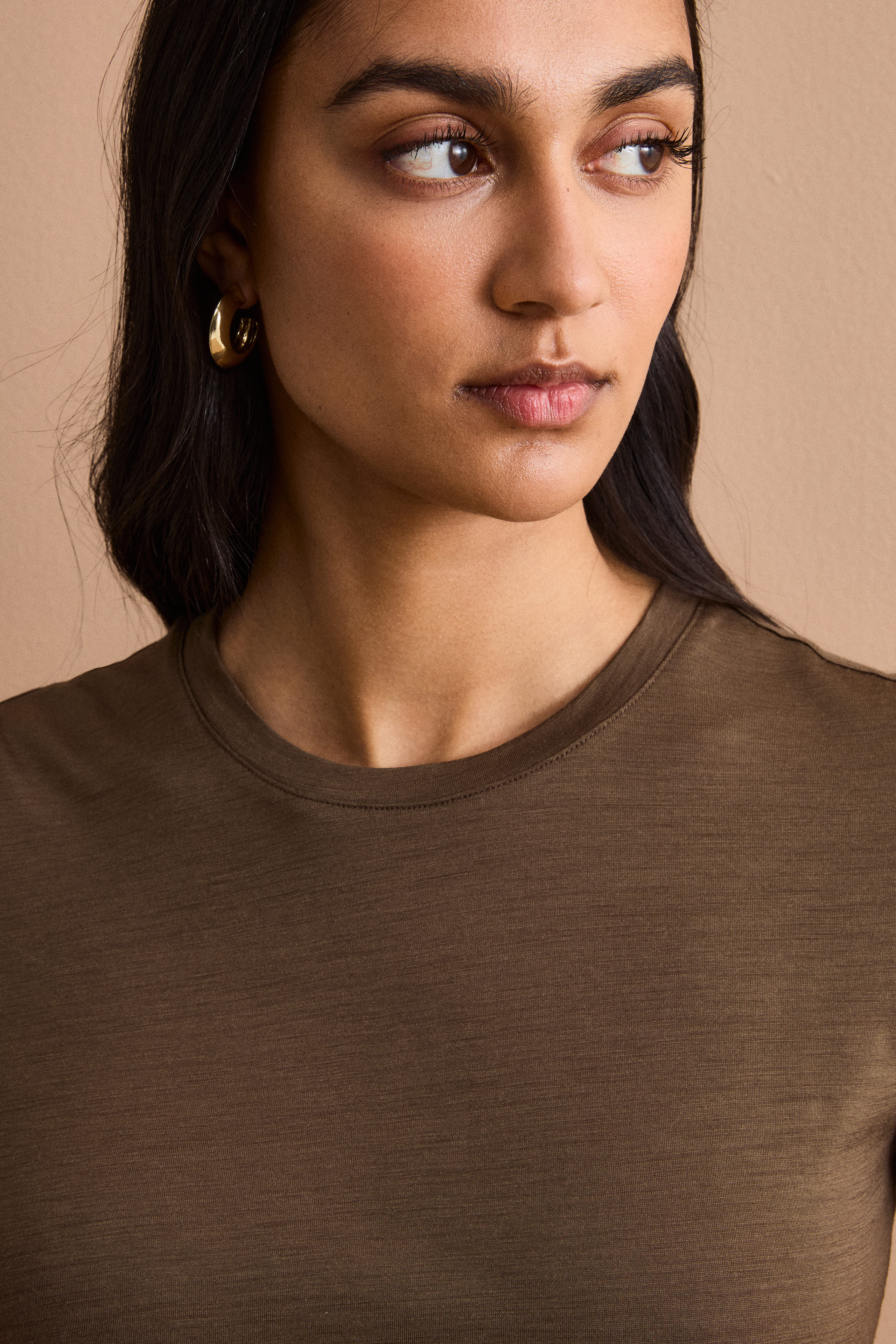 T-Shirt mit Rundhalsausschnitt aus Merinowolle - grau