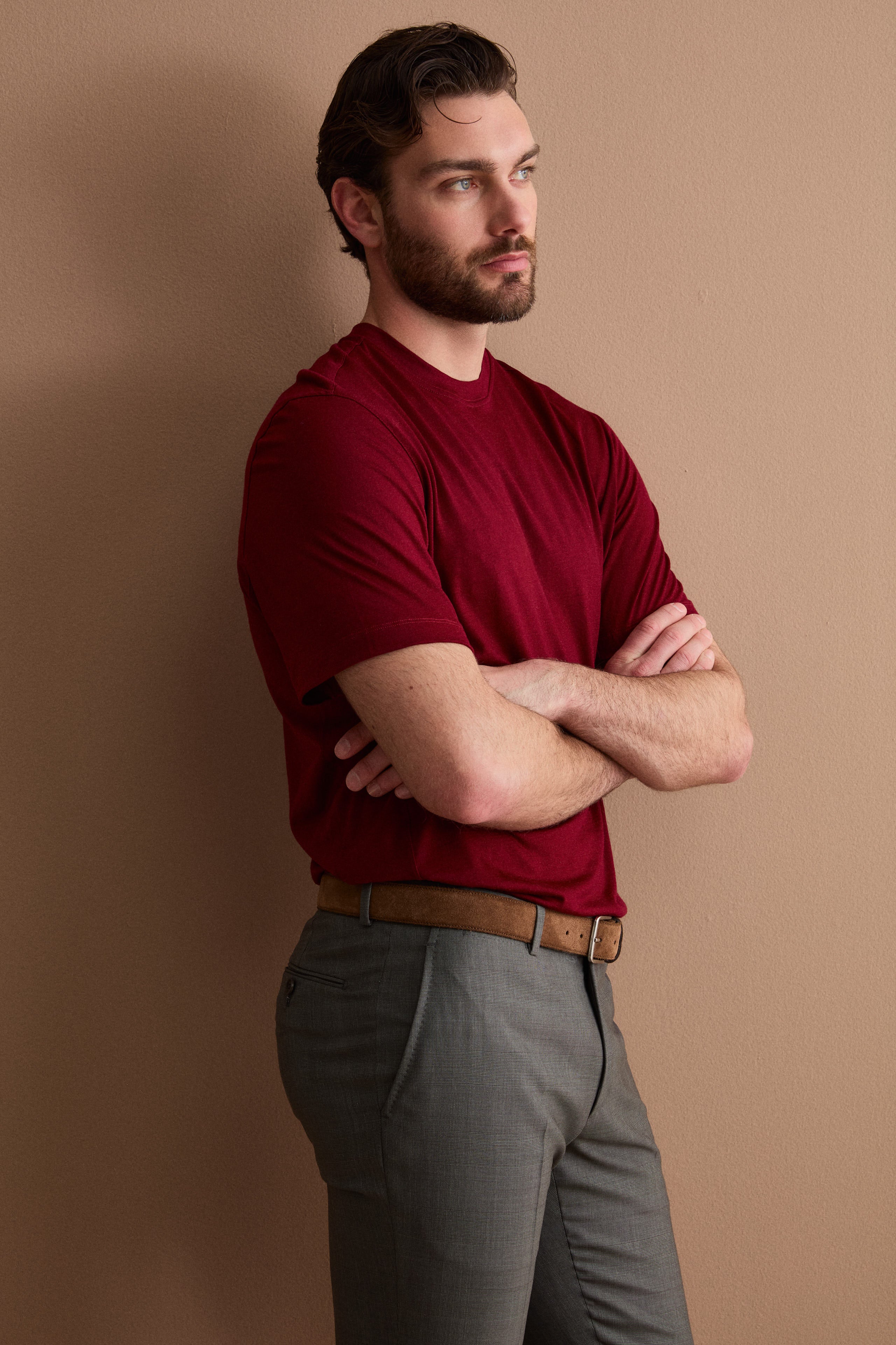 T-Shirt Regular Fit en Laine Mérinos - Bourgogne