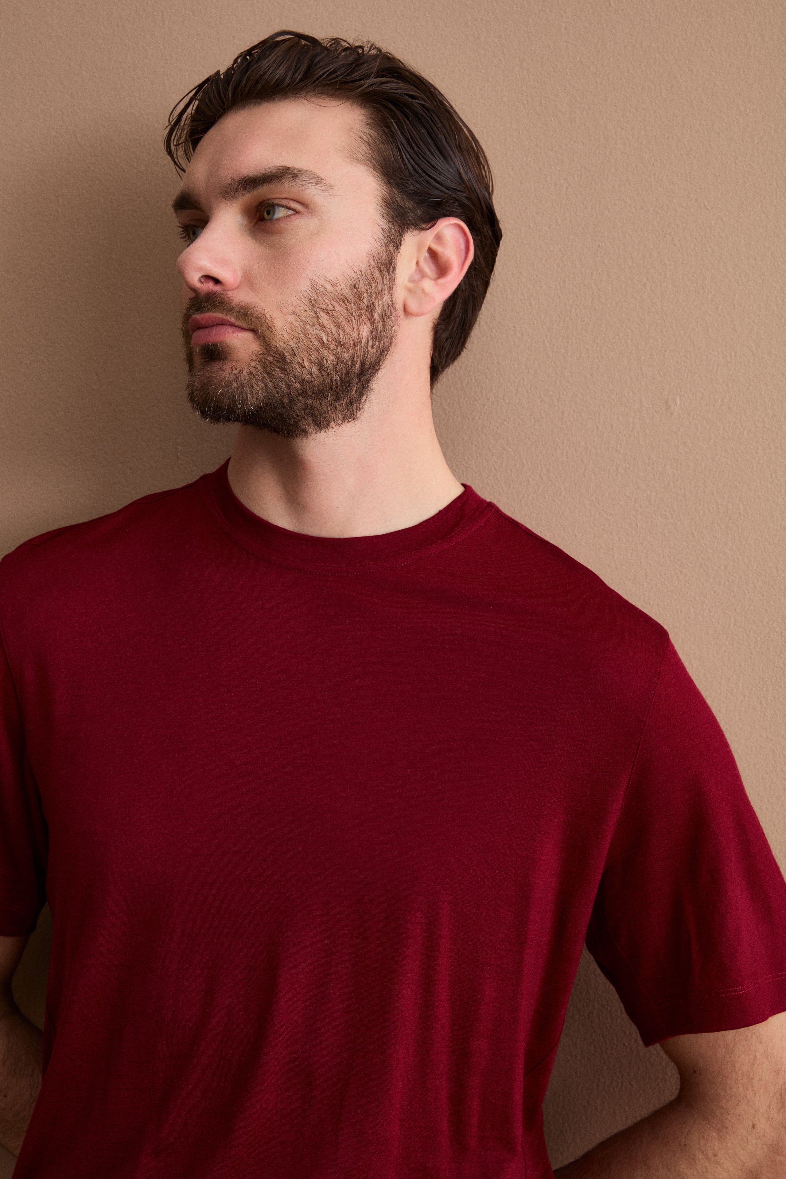 T-Shirt Regular Fit en Laine Mérinos - Bourgogne