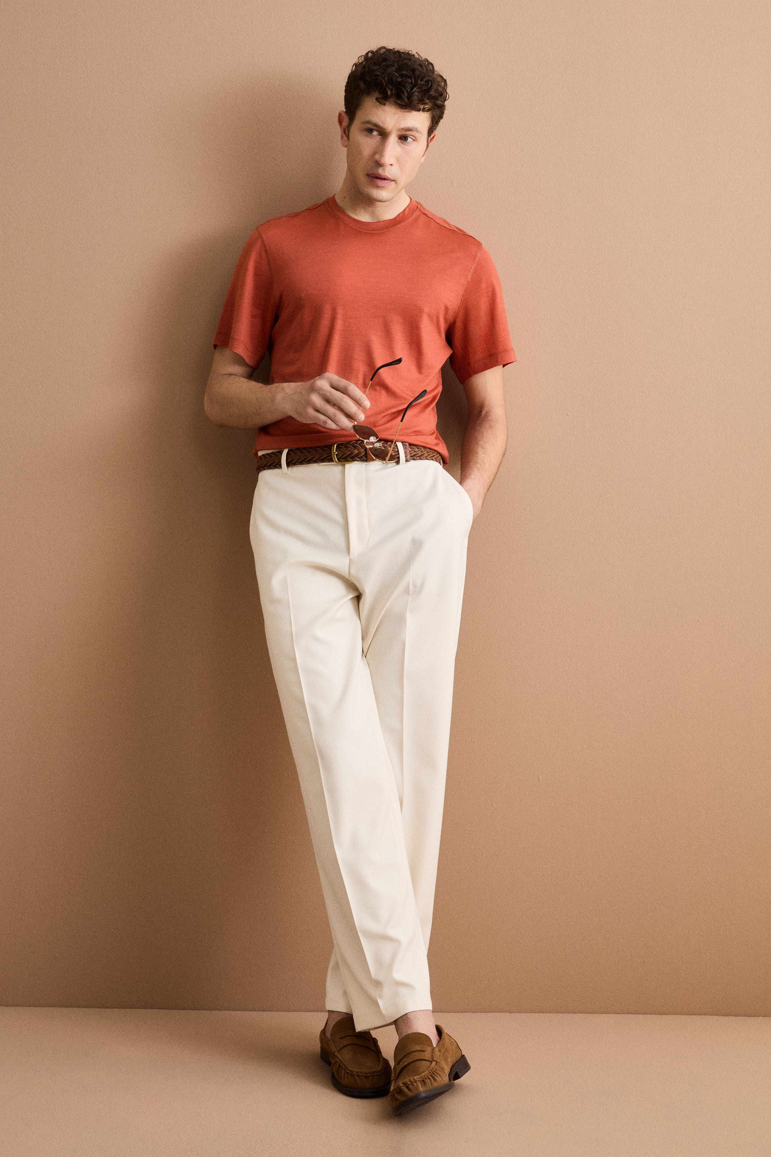 Regular Fit T-Shirt aus Merinowolle - Rost