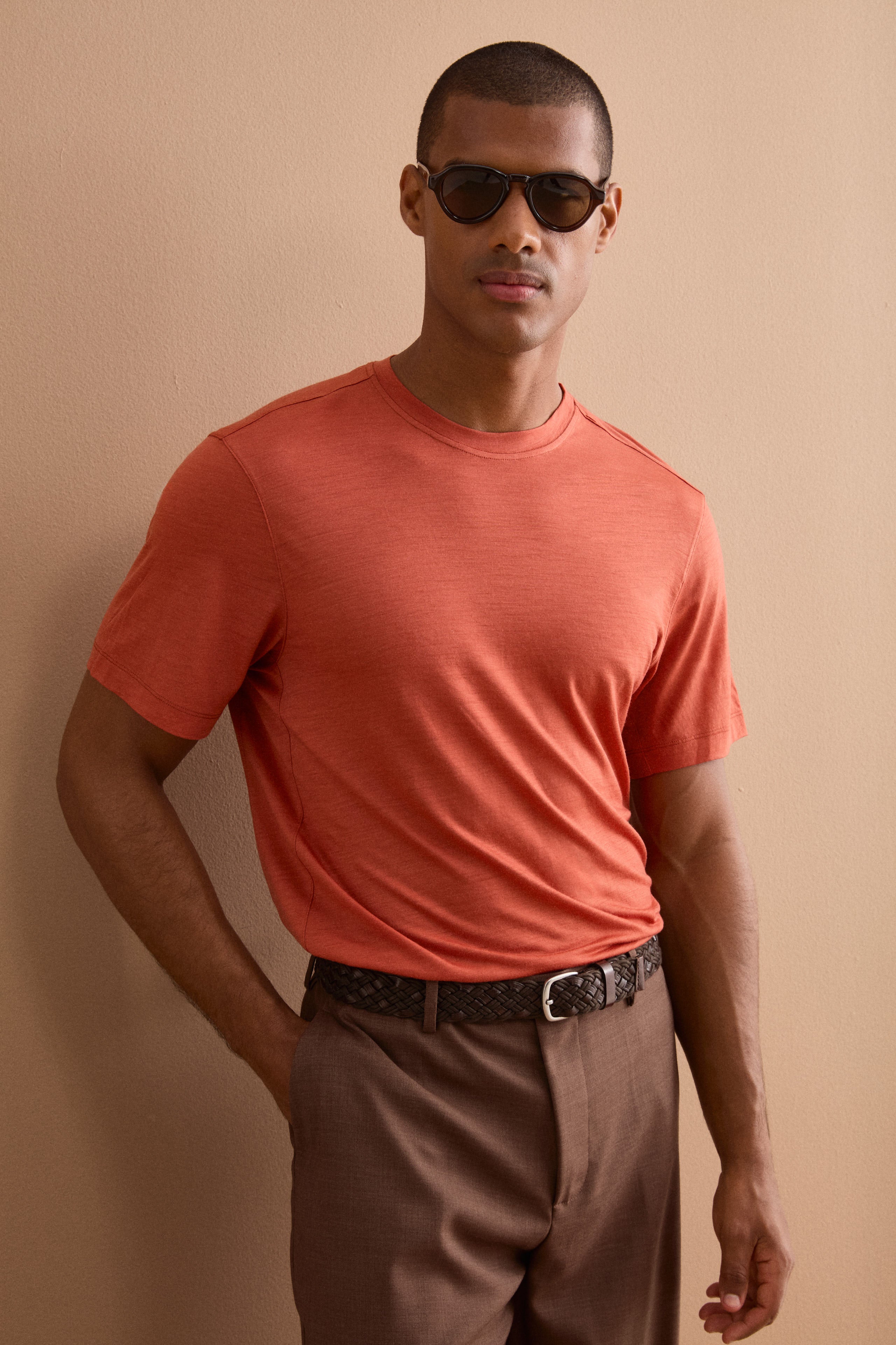 Regular Fit Merino Wool T-Shirt - Rust