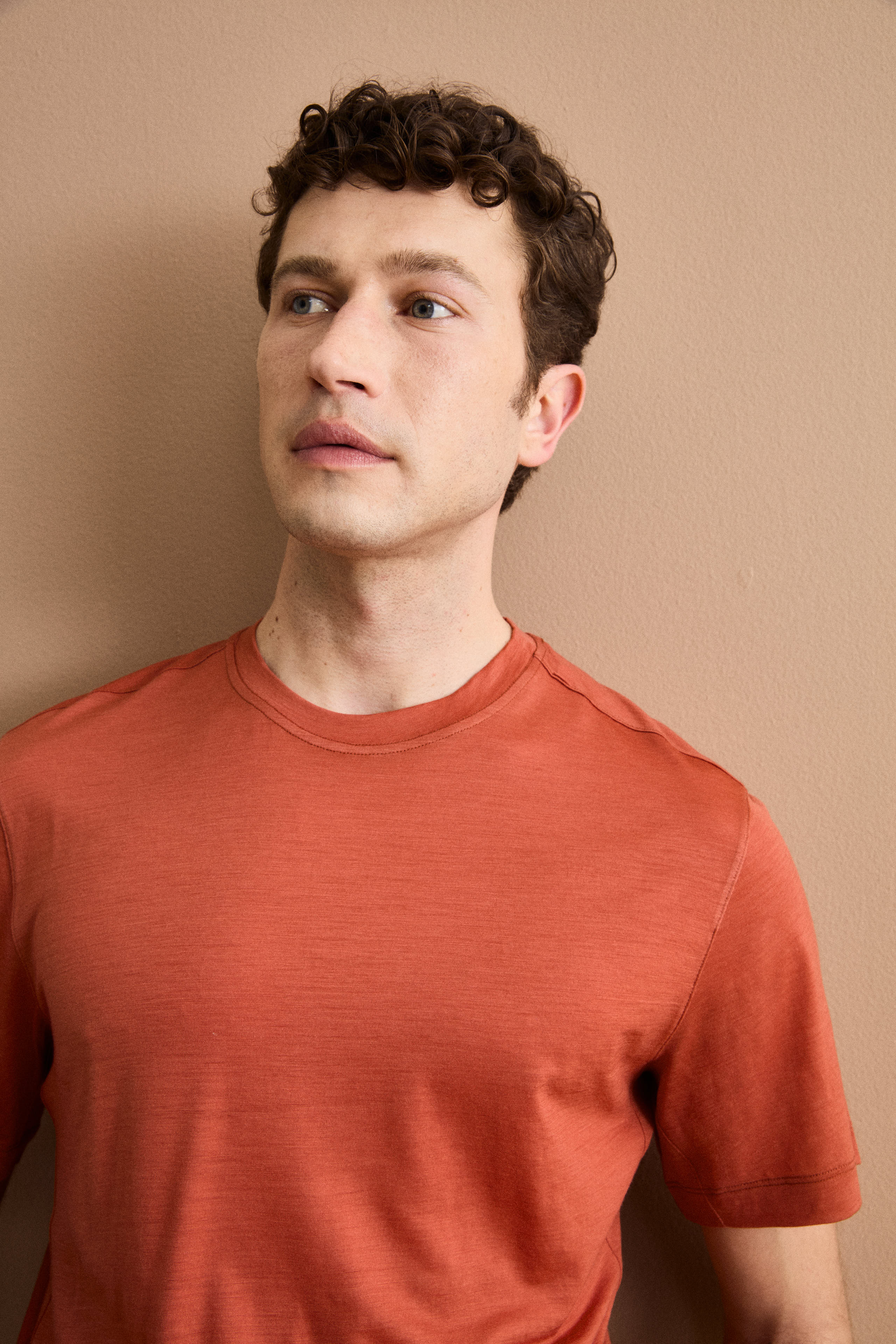 Regular Fit T-Shirt aus Merinowolle - Rost