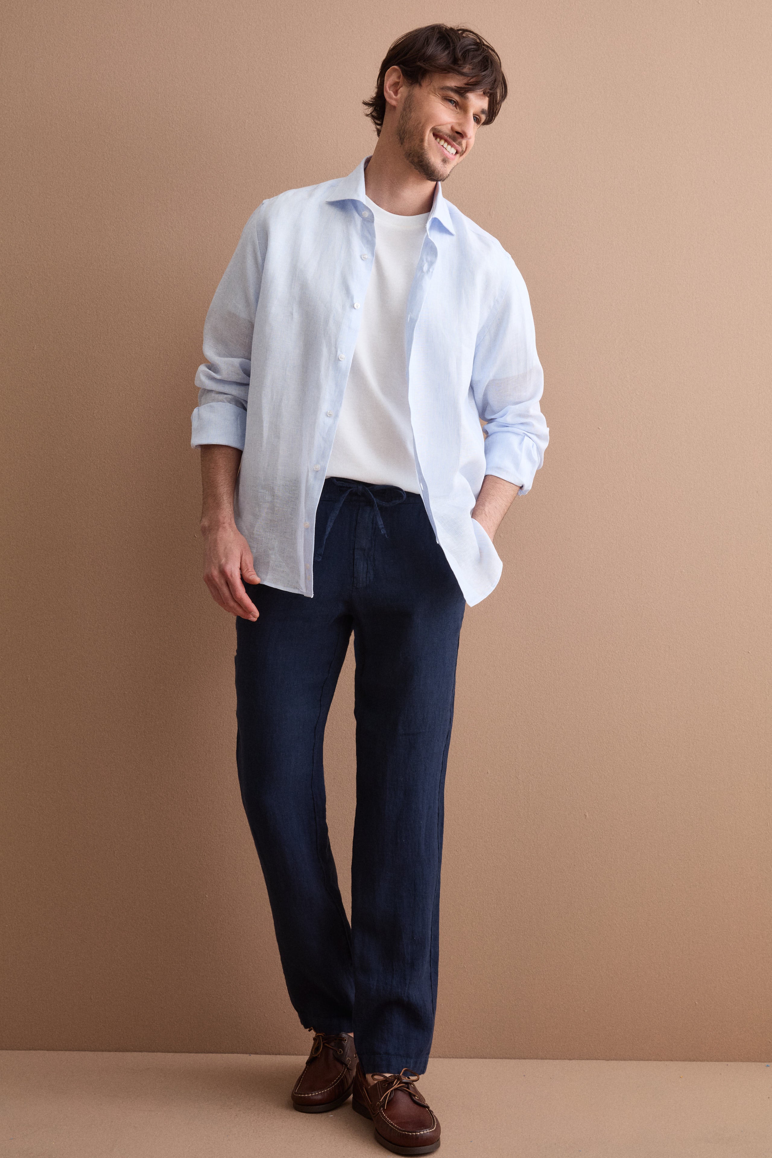 Herren-Leinenhose mit Kordelzug und Elastikbund - BLAU