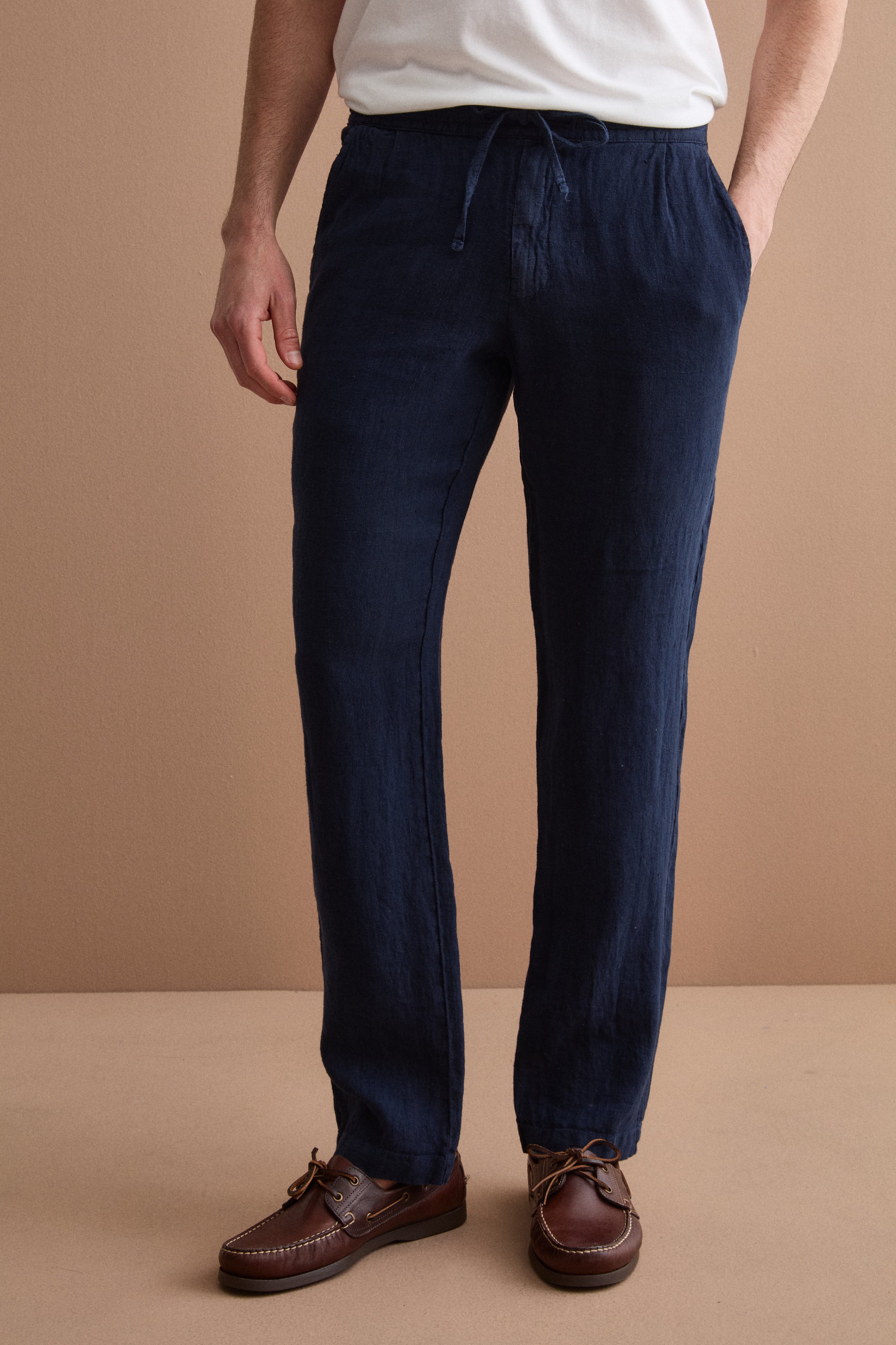 Herren-Leinenhose mit Kordelzug und Elastikbund - BLAU