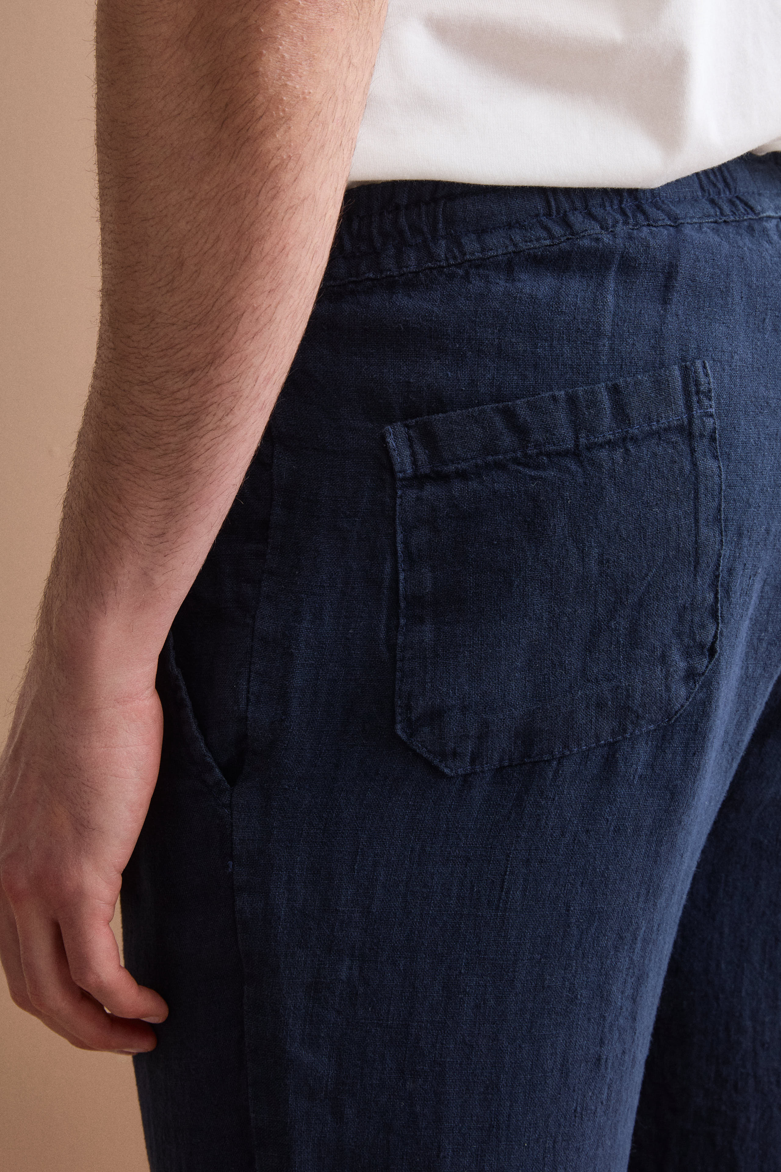 Herren-Leinenhose mit Kordelzug und Elastikbund - BLAU