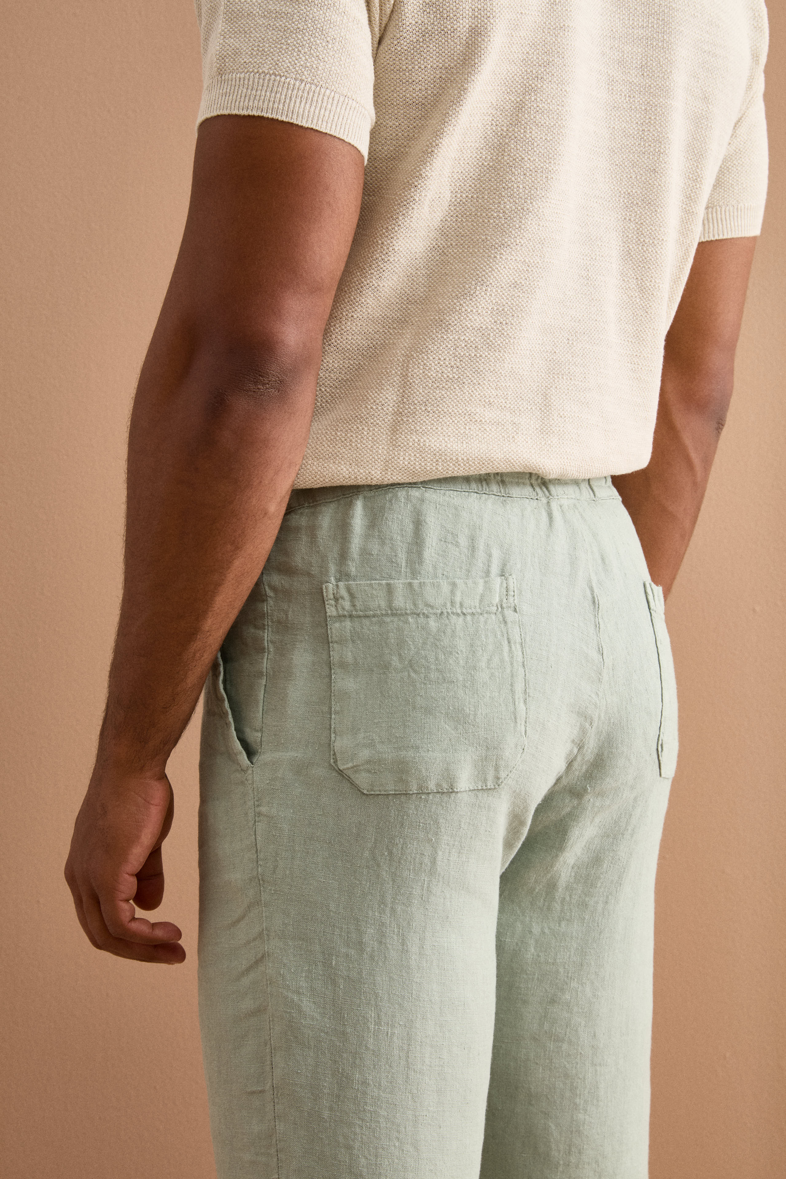 Pantalone Uomo in Lino con Coulisse ed Elastico - VERDE
