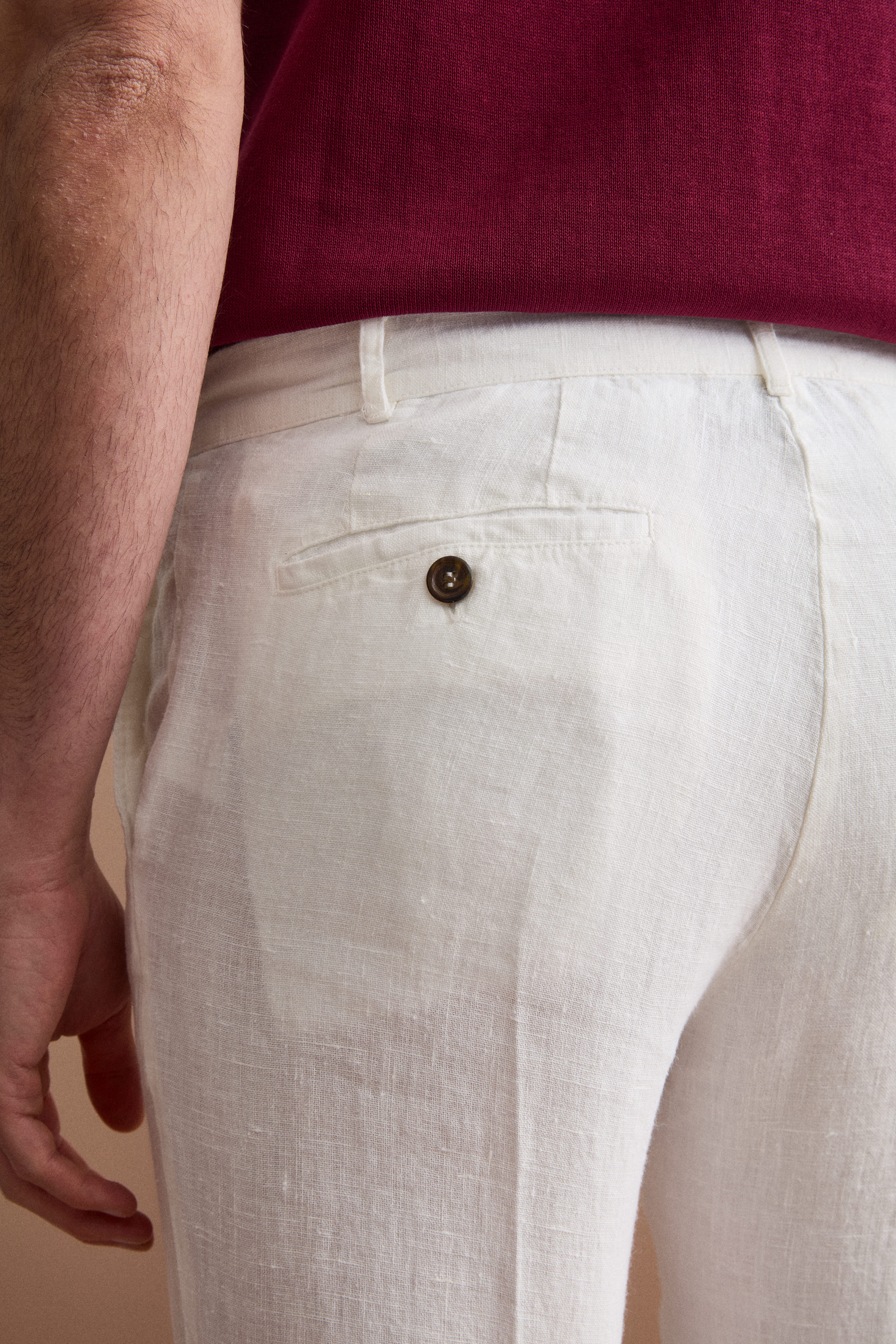 Regular-fit cigarette-leg linen trousers - CREAM