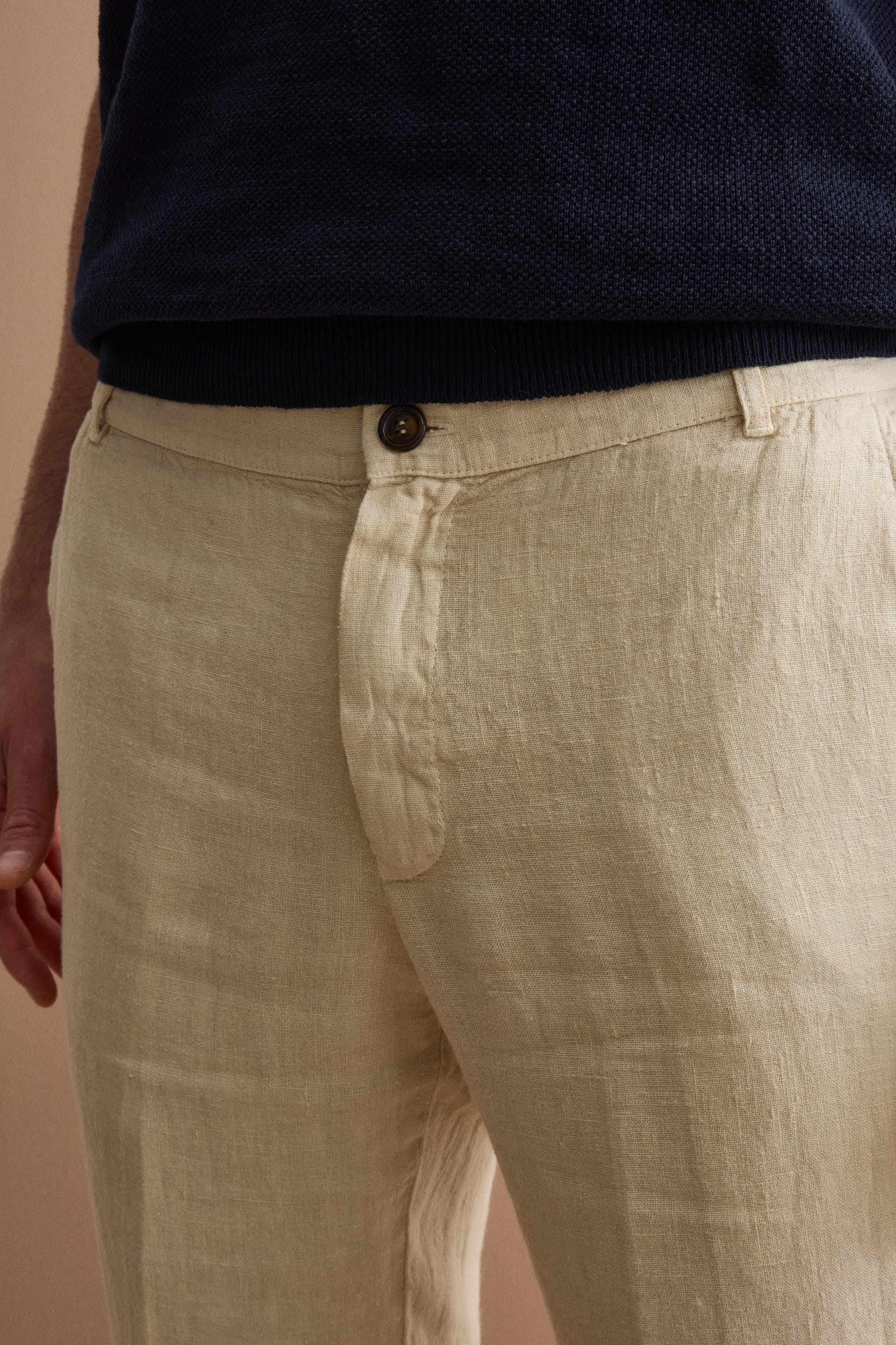 Regular-fit cigarette-leg linen trousers - Sand brown