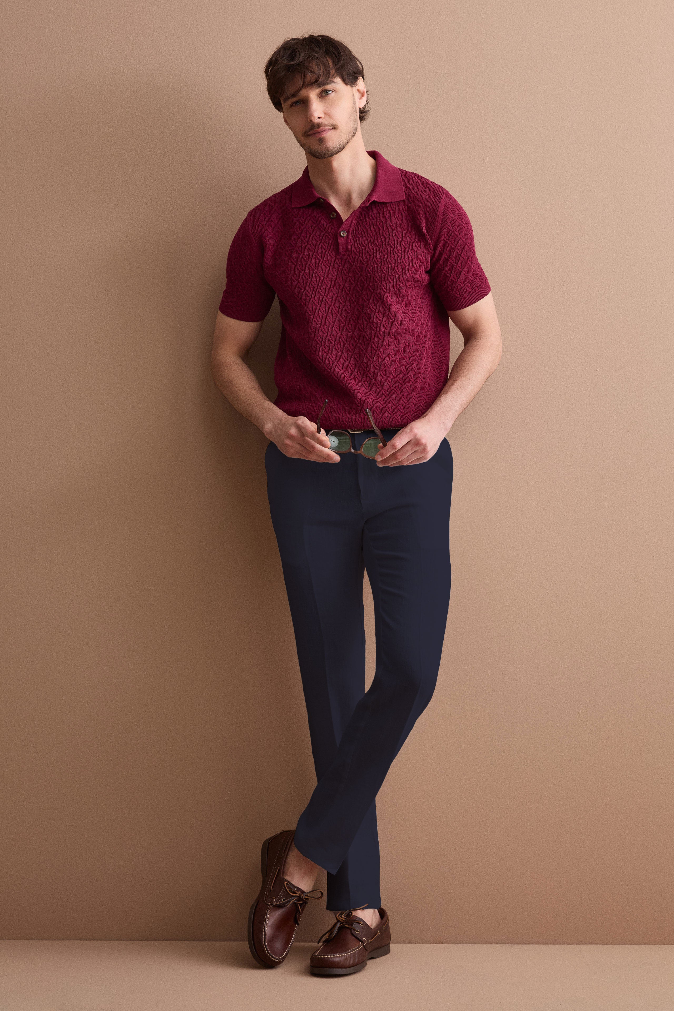 Regular-fit cigarette-leg linen trousers - BLUE