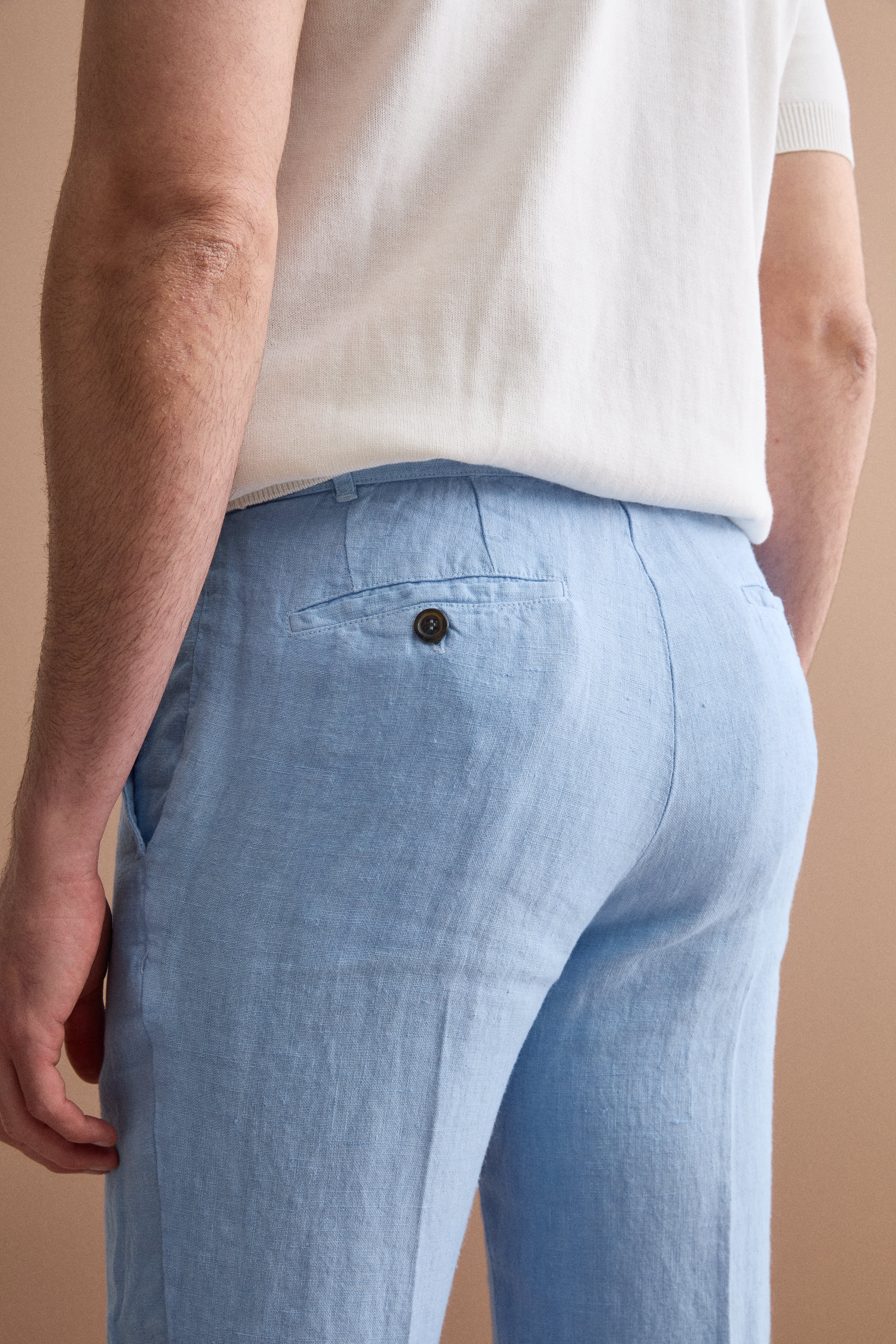 Regular-fit cigarette-leg linen trousers - Light blue