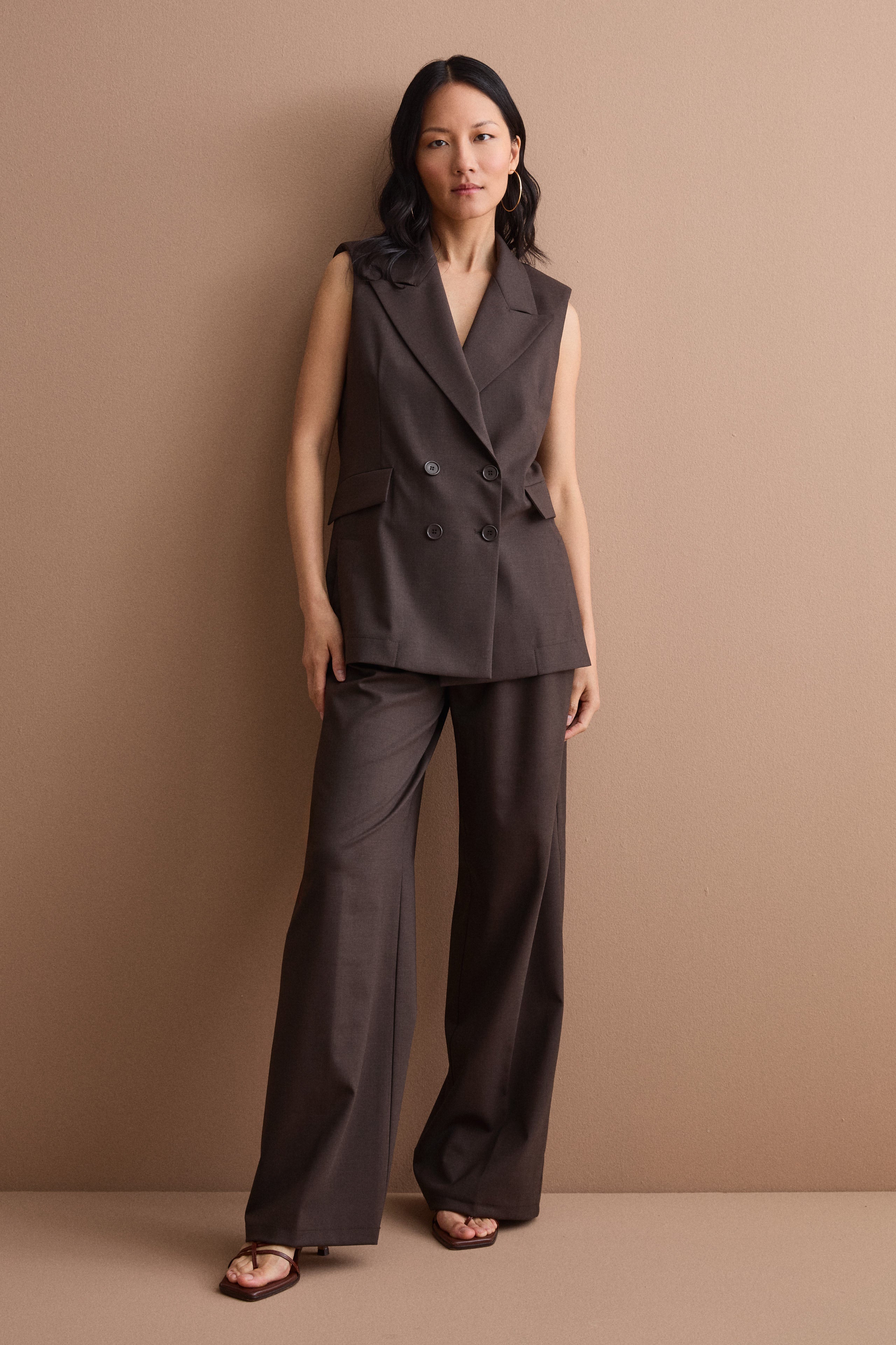 Gilet de Cérémonie Croisé en Laine Vierge - Marron foncé