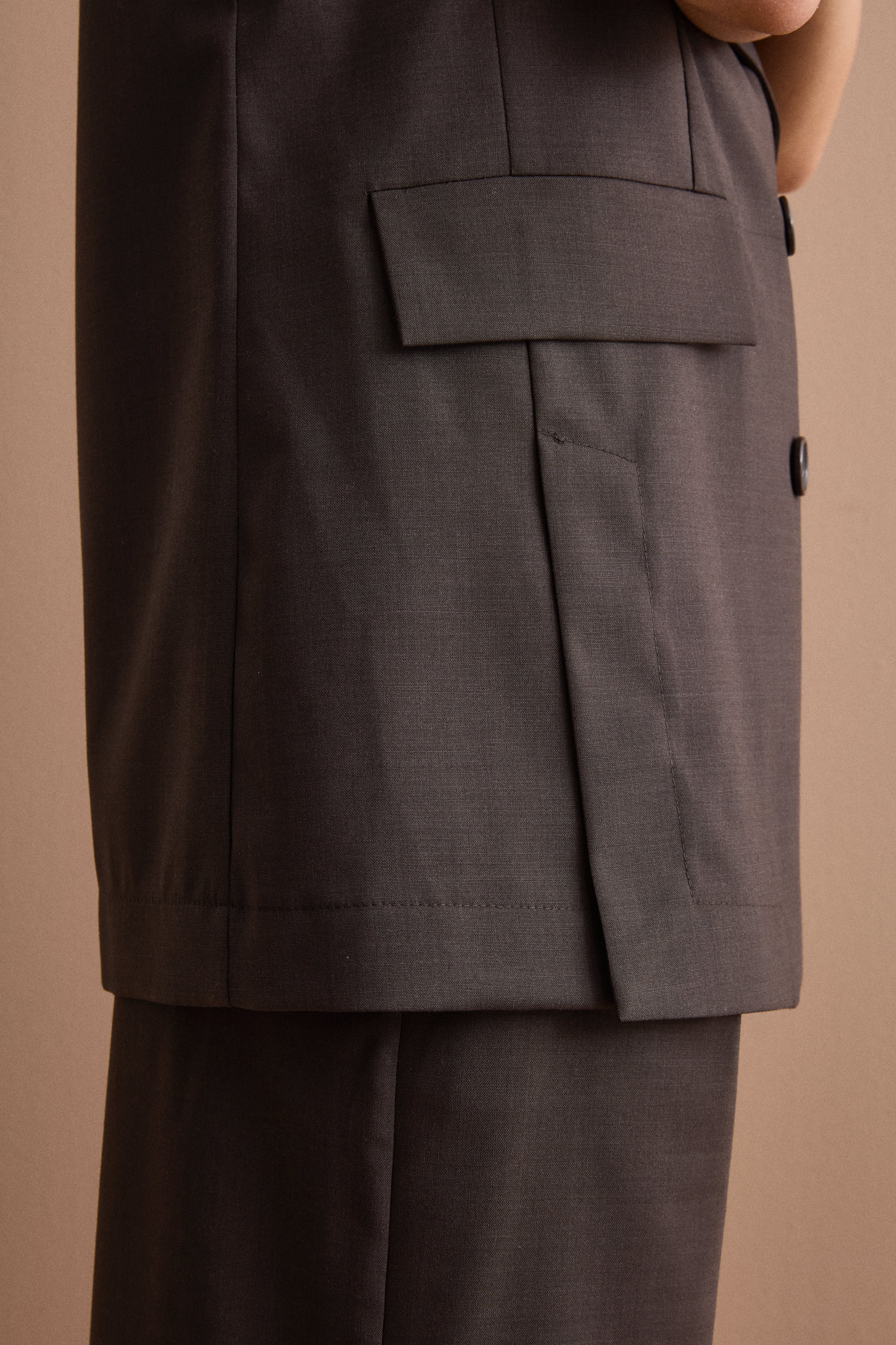 Gilet de Cérémonie Croisé en Laine Vierge - Marron foncé