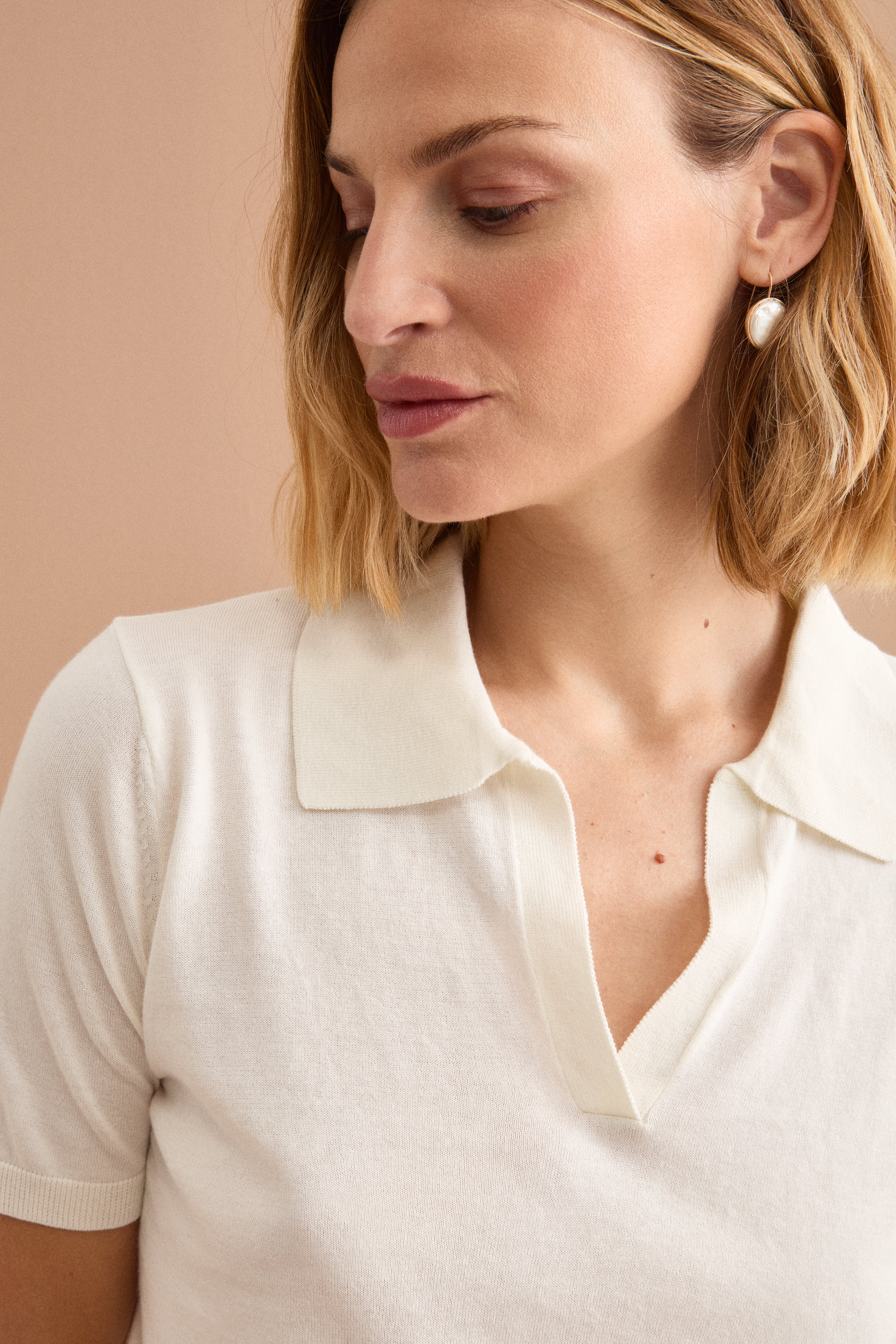 Kurzarm-Poloshirt aus Baumwolle im Derby-Stil - CREAM
