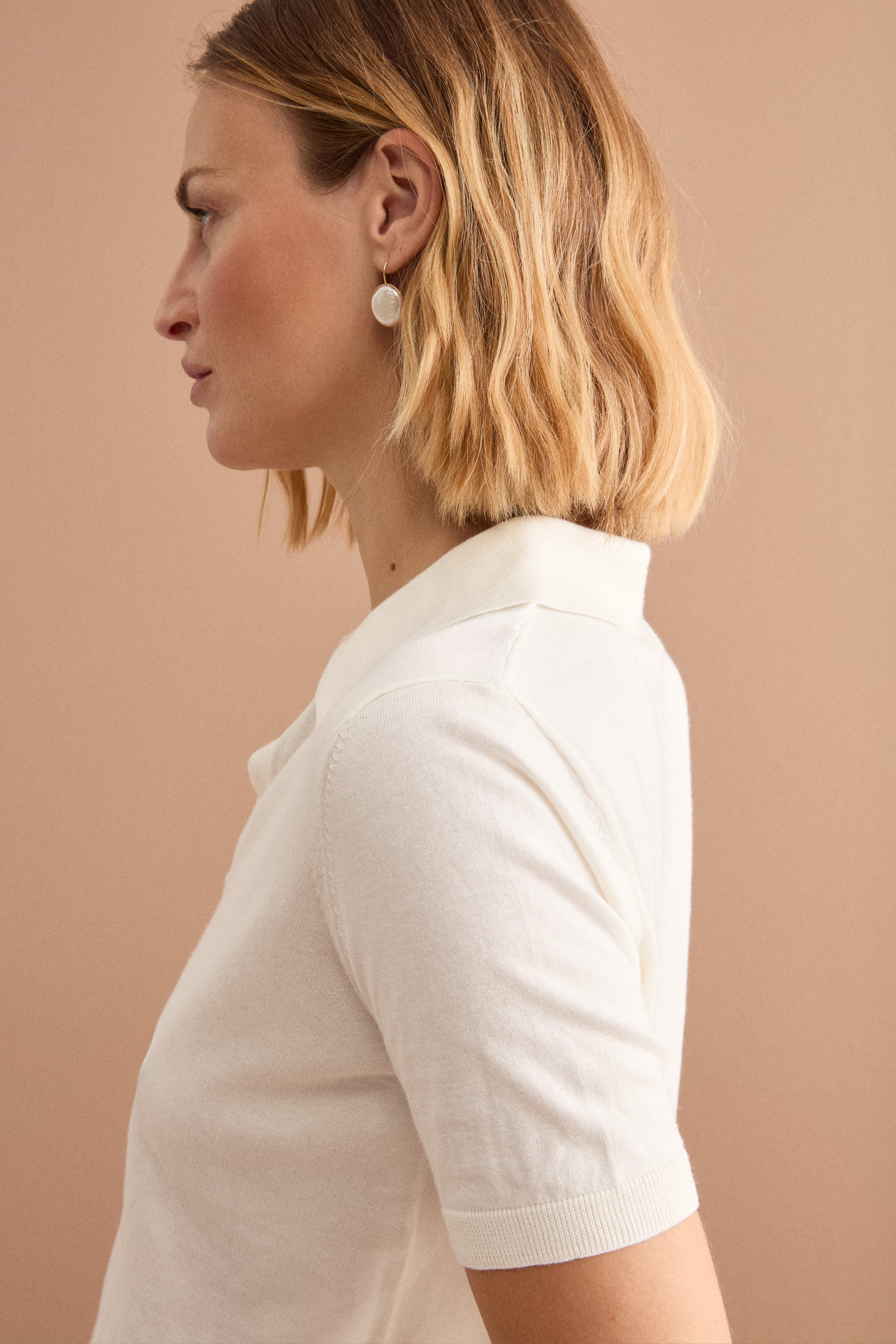 Kurzarm-Poloshirt aus Baumwolle im Derby-Stil - CREAM